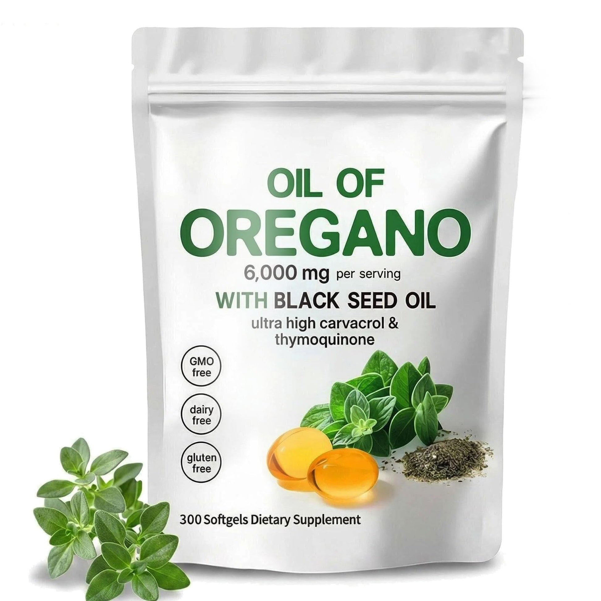 Biduka Oil of Oregano 6000mg with Black Seed Oil Softgels, 300 Count