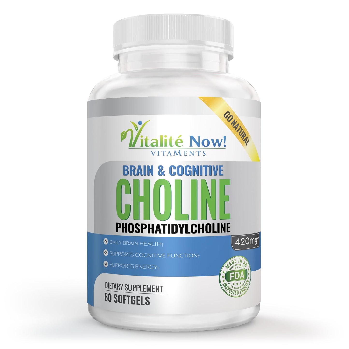 Vitalité Now! Choline Phosphatidylcholine Softgels 420mg, 60 Count