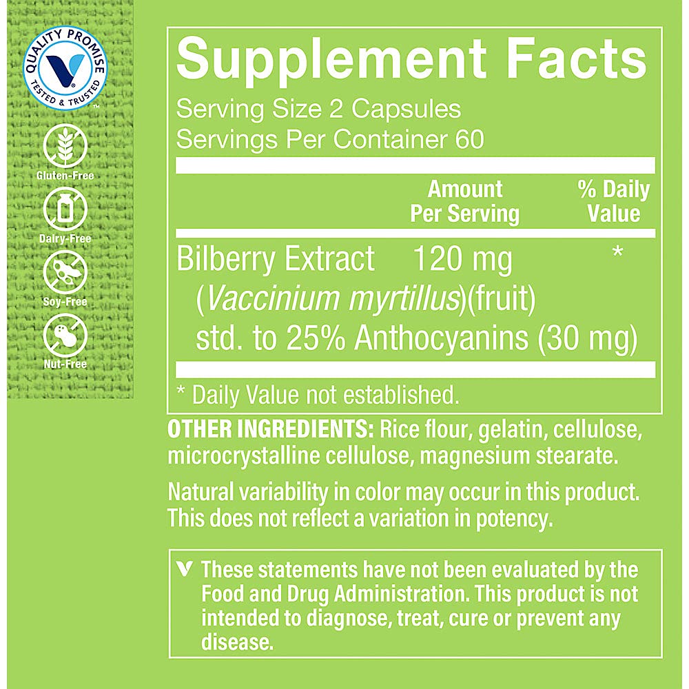 The Vitamin Shoppe Bilberry Extract Capsules 120 Count