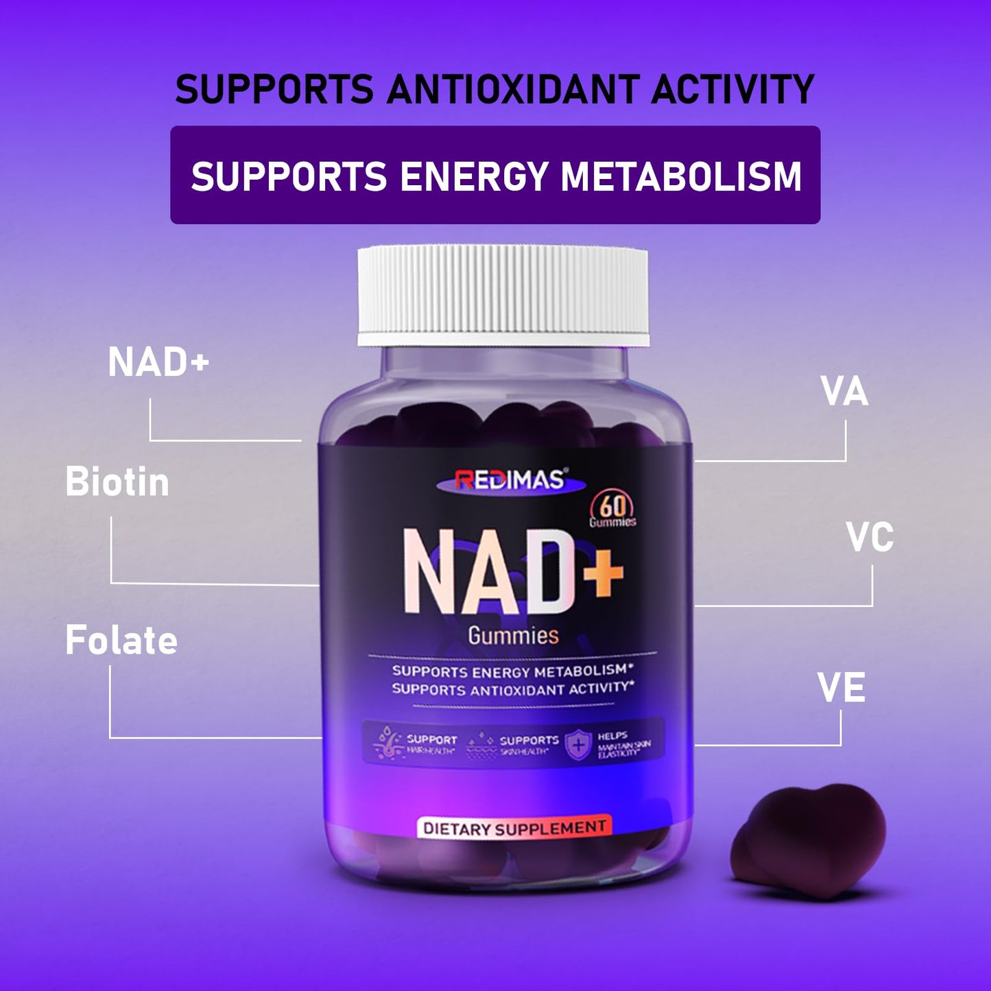 Redimas NAD Collagen Gummies with Resveratrol, 60 Count