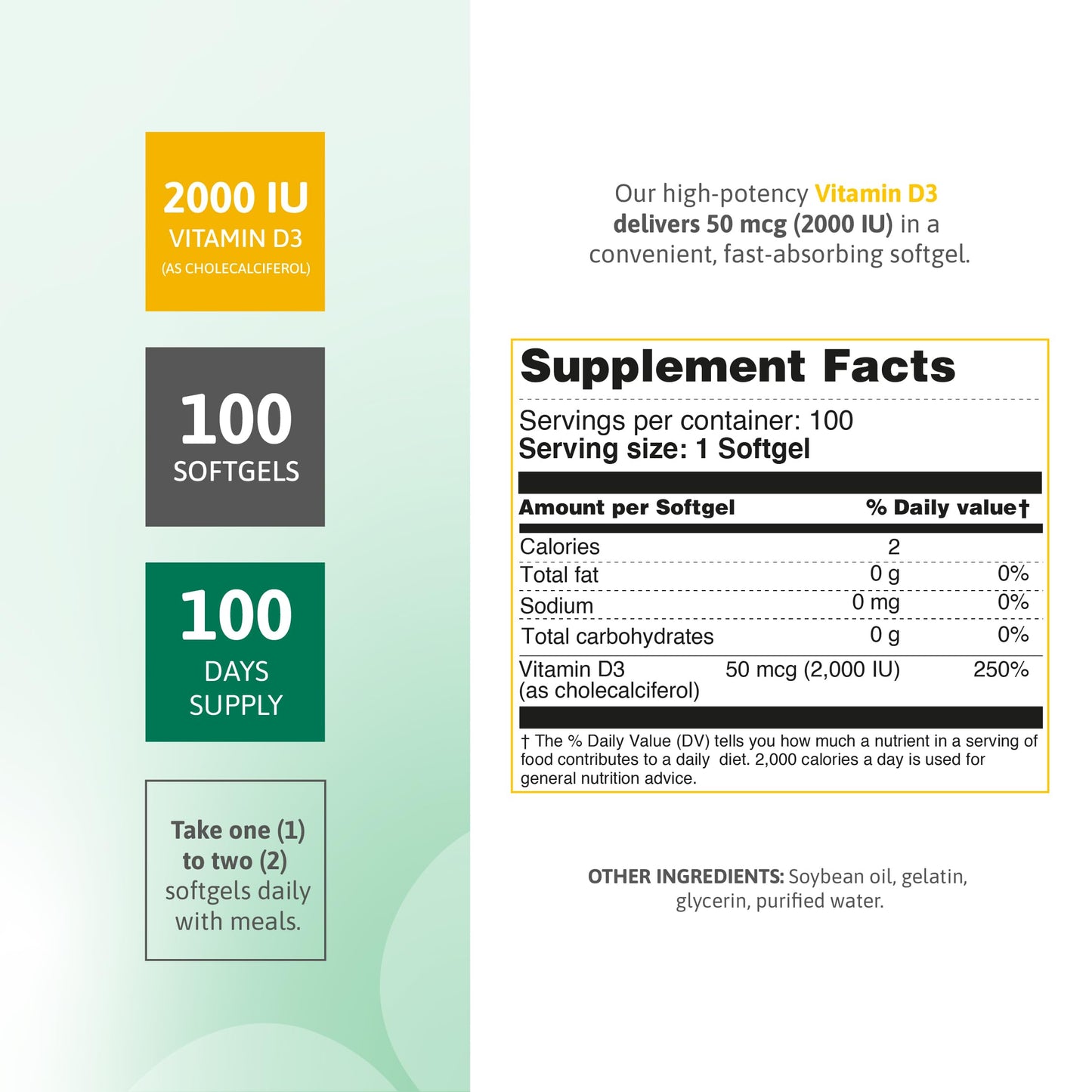 Nutra Nutrition Vitamin D3 2000 IU Softgels 100 Softgels