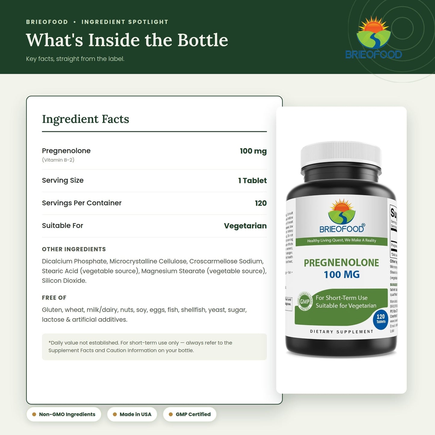 Brieofood Pregnenolone 100 mg Tablet, 120 Tablets