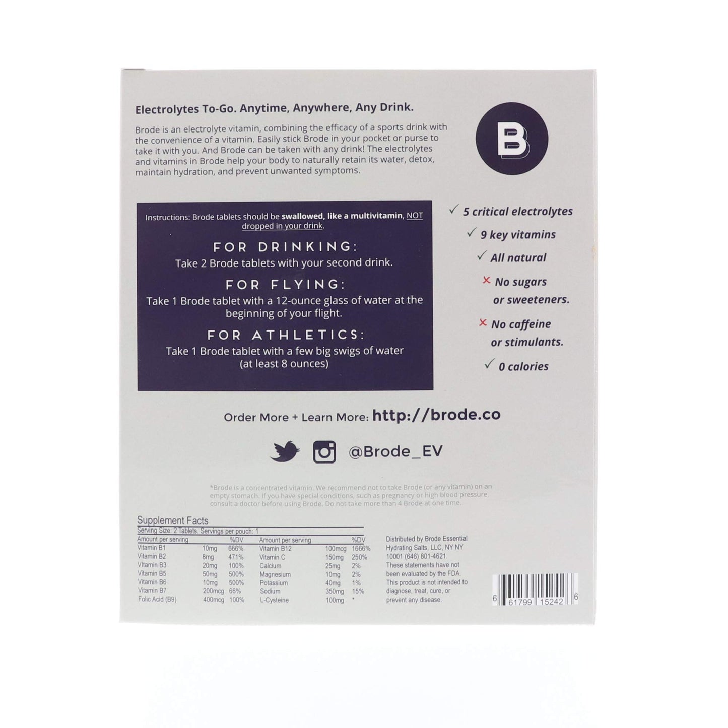 Brode Electrolyte Vitamin Tablet, 100 Count