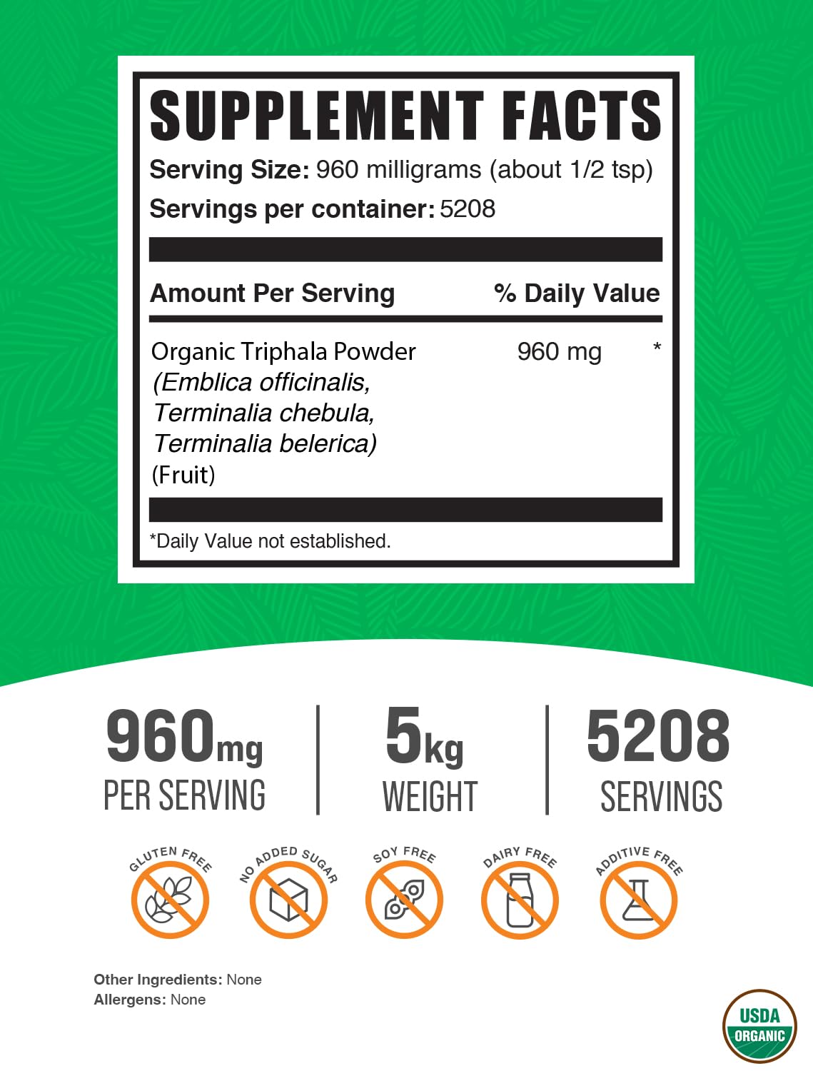 BulkSupplements Triphala Powder - Pack of 5, 176.19 oz