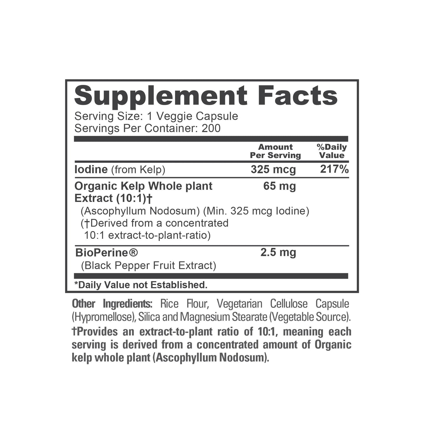 NusaPure Sea Kelp Natural Iodine Capsules 200 Count