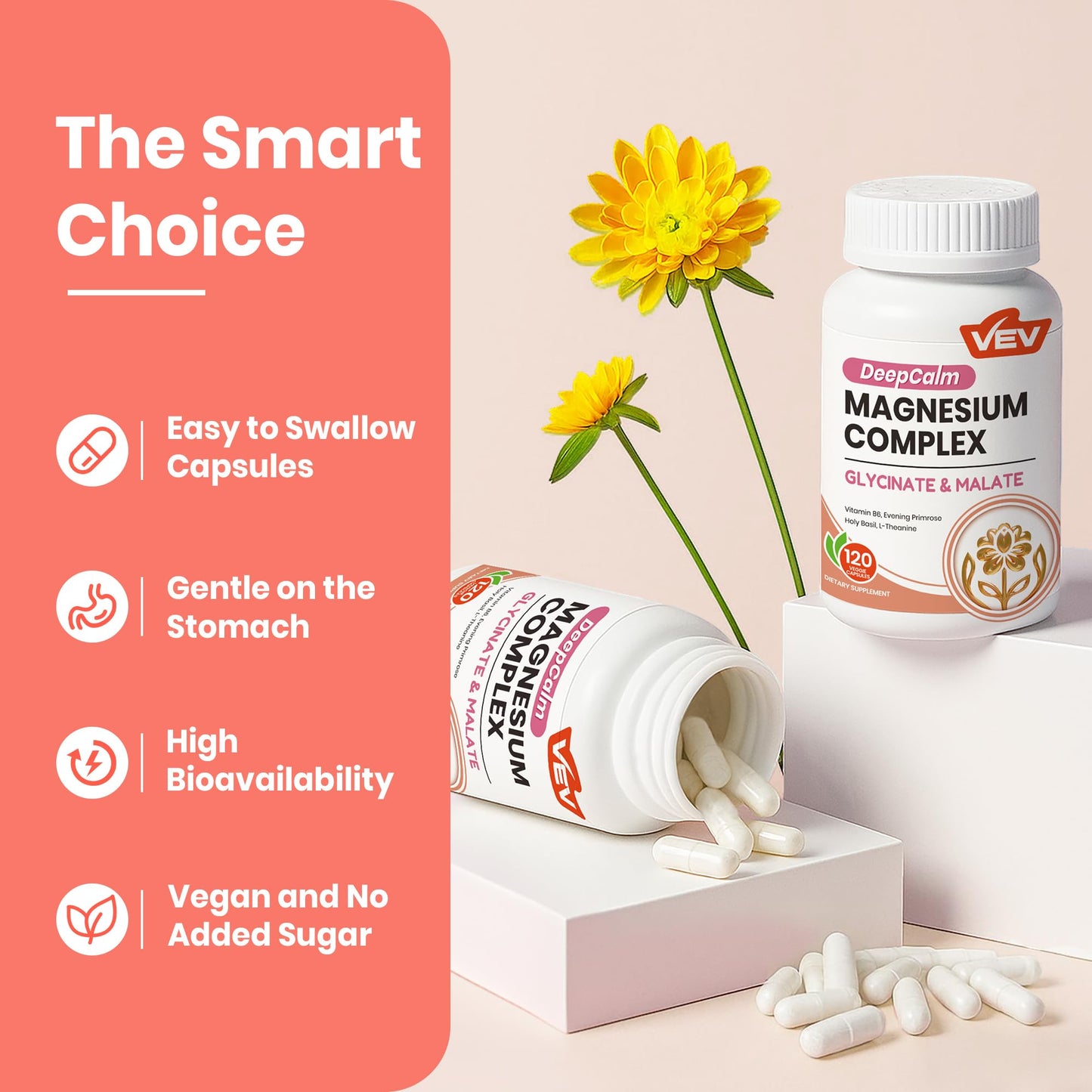 VEV Deep Calm Magnesium Complex for Women Capsules, 120 Count