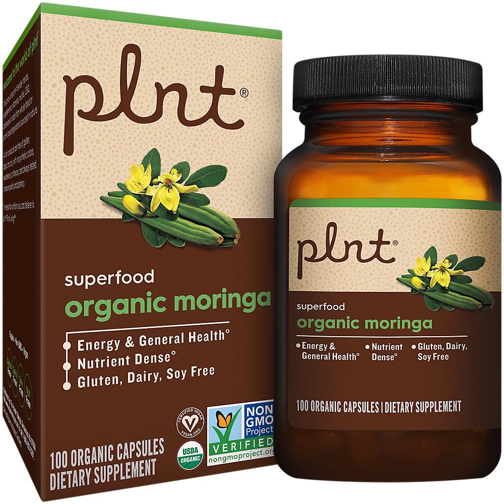 plnt Organic Moringa Superfood for Energy Support 1000 mg, 100 Capsules