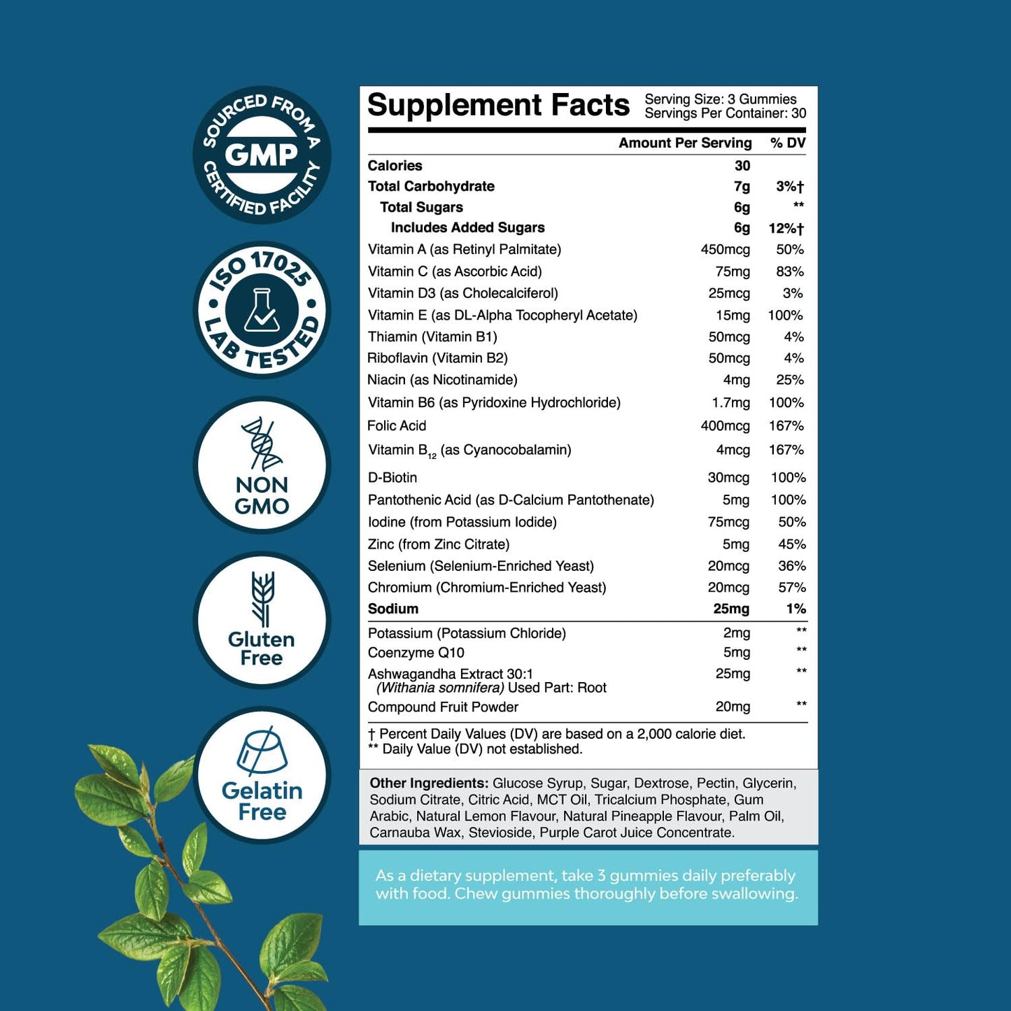 Natures Craft Men's Multivitamin Gummies with Superfood Complex, CoQ10 & Ashwagandha for Energy and Immune Support, 90 Gummies
