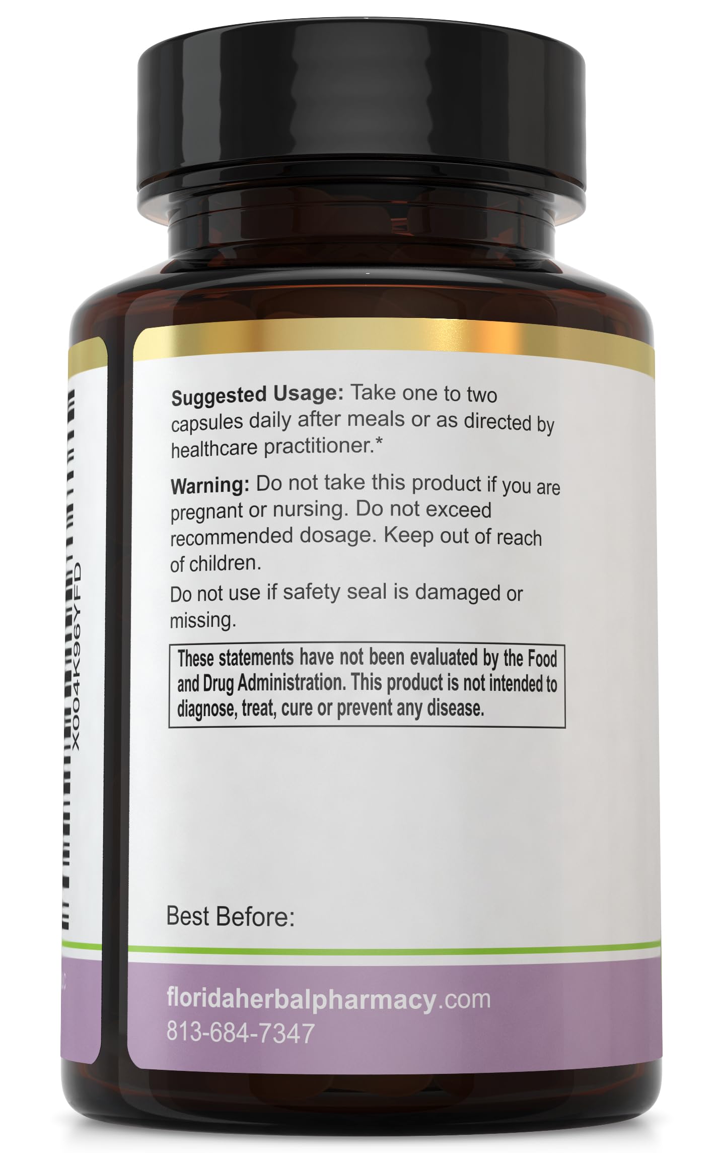Florida Herbal Pharmacy Quinine Cinchona Dried Bark Extract Supplement Capsules 120 Count
