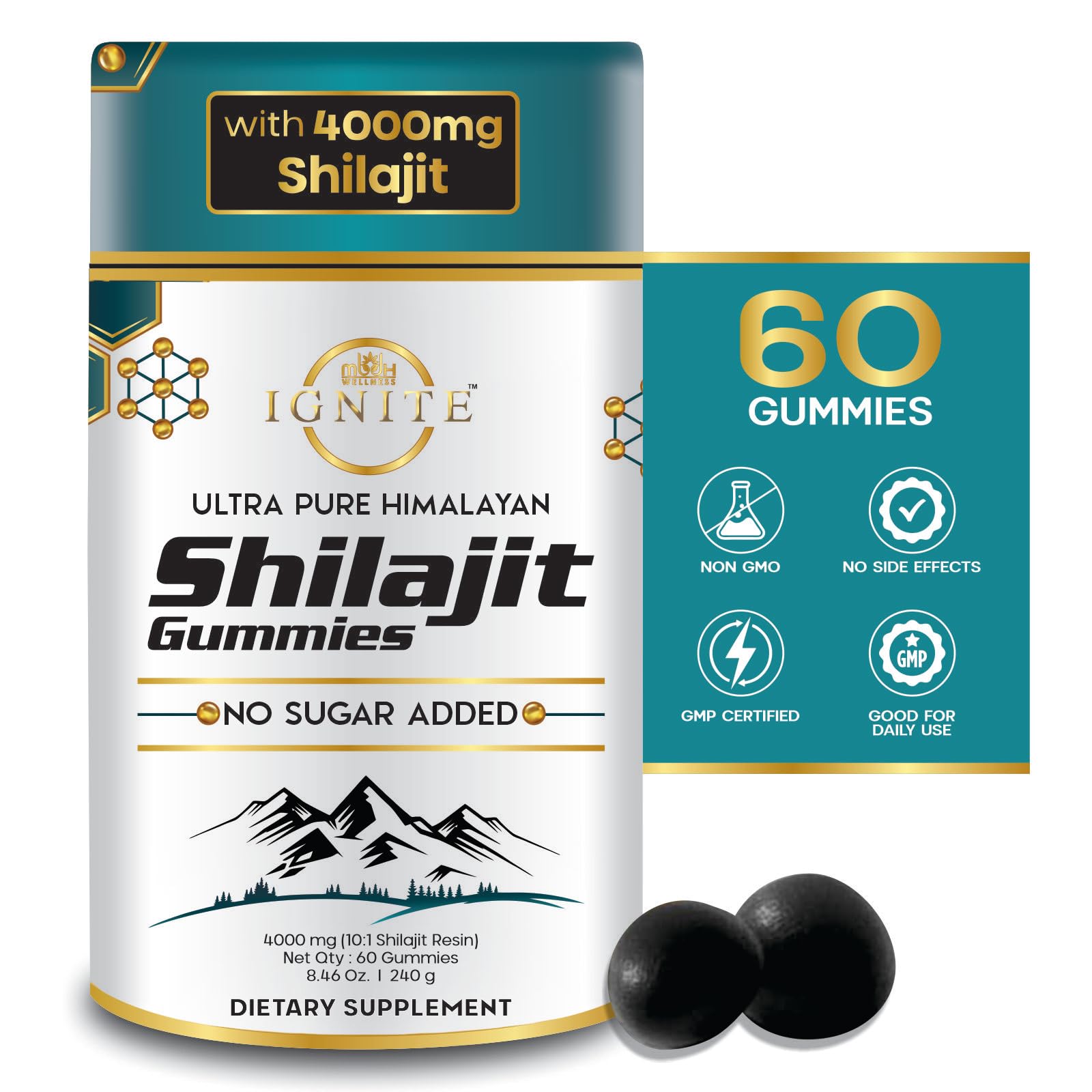 MBDH Wellness Pure Himalayan Shilajit Gummies, 60 Gummies