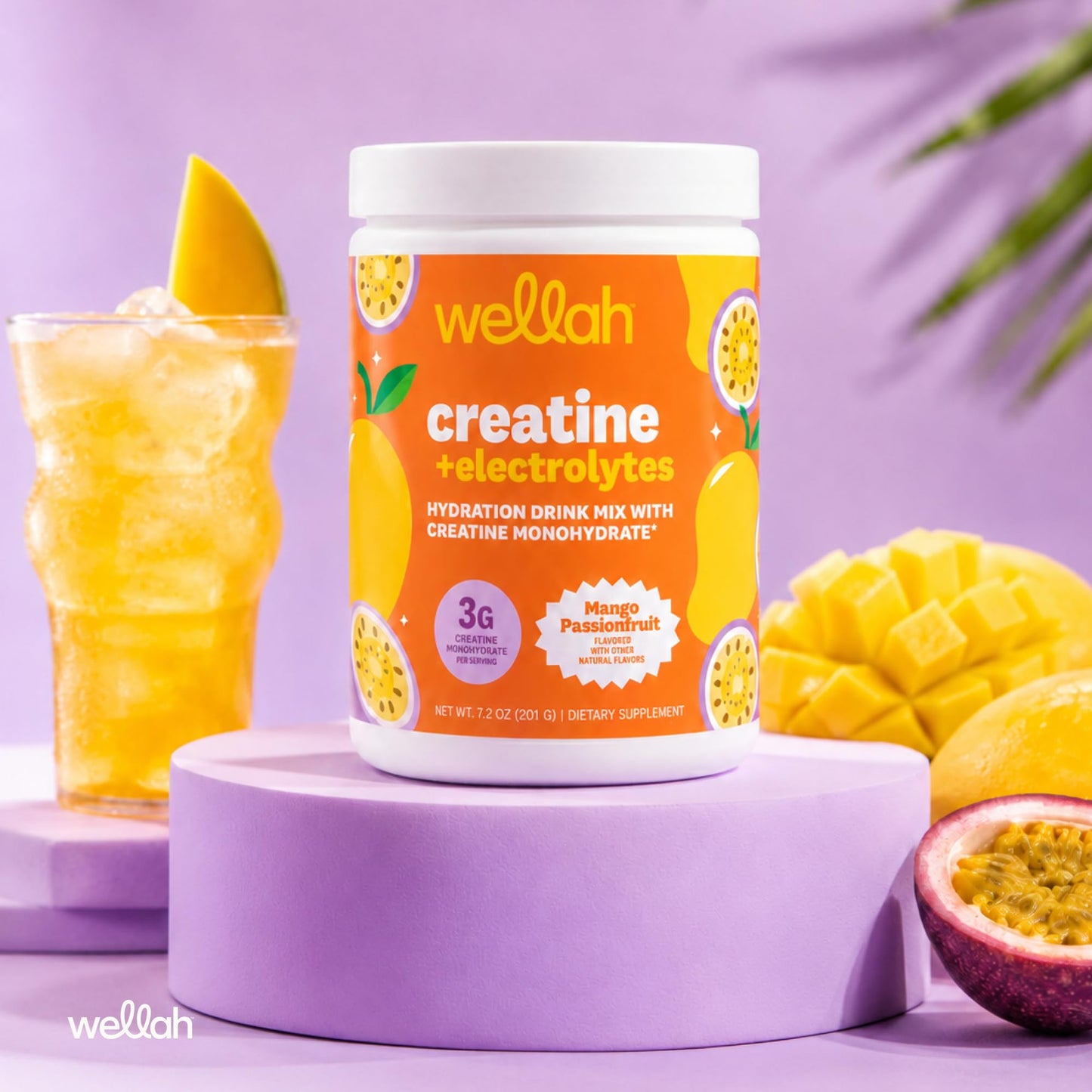 Wellah Creatine + Electrolytes Powder (Mango Passionfruit) 7.2 Ounces