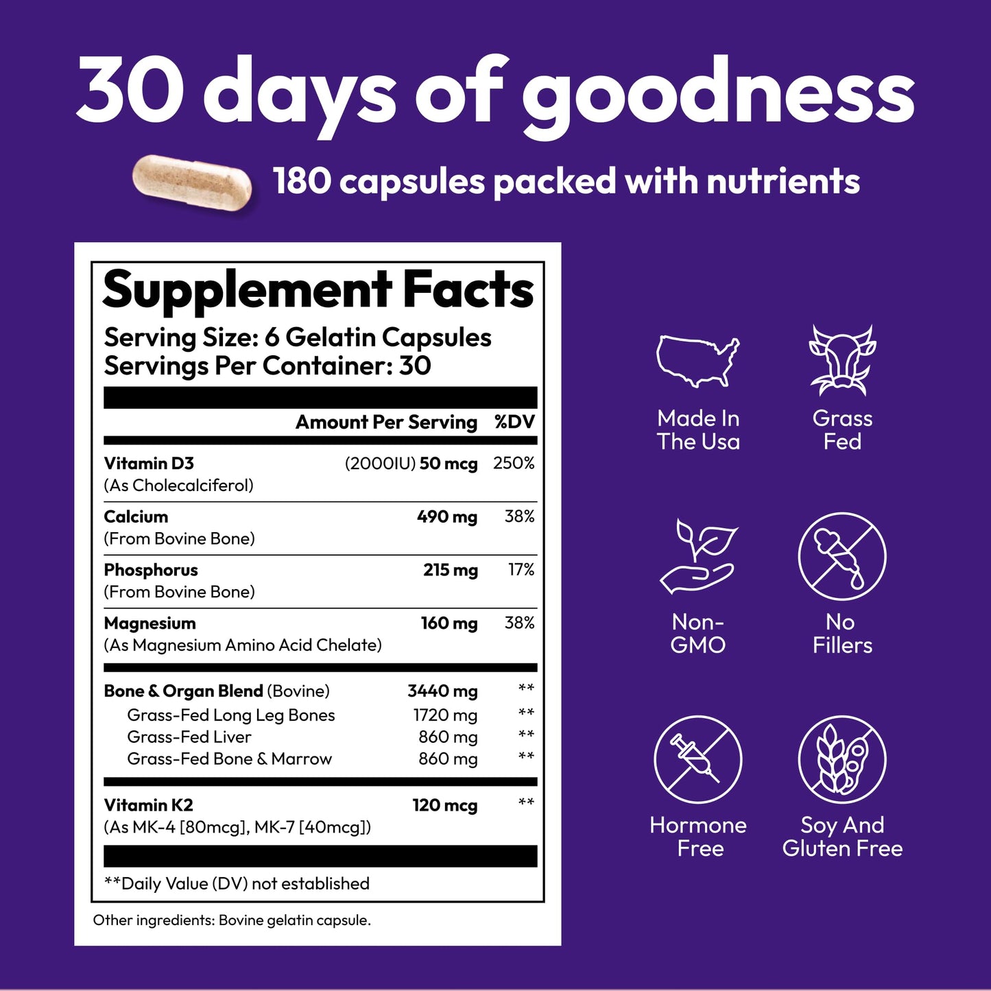 Strong Jaw Bone & Jaw Restore Calcium Supplements with Vitamin D3, K2 & Magnesium Capsules, 180