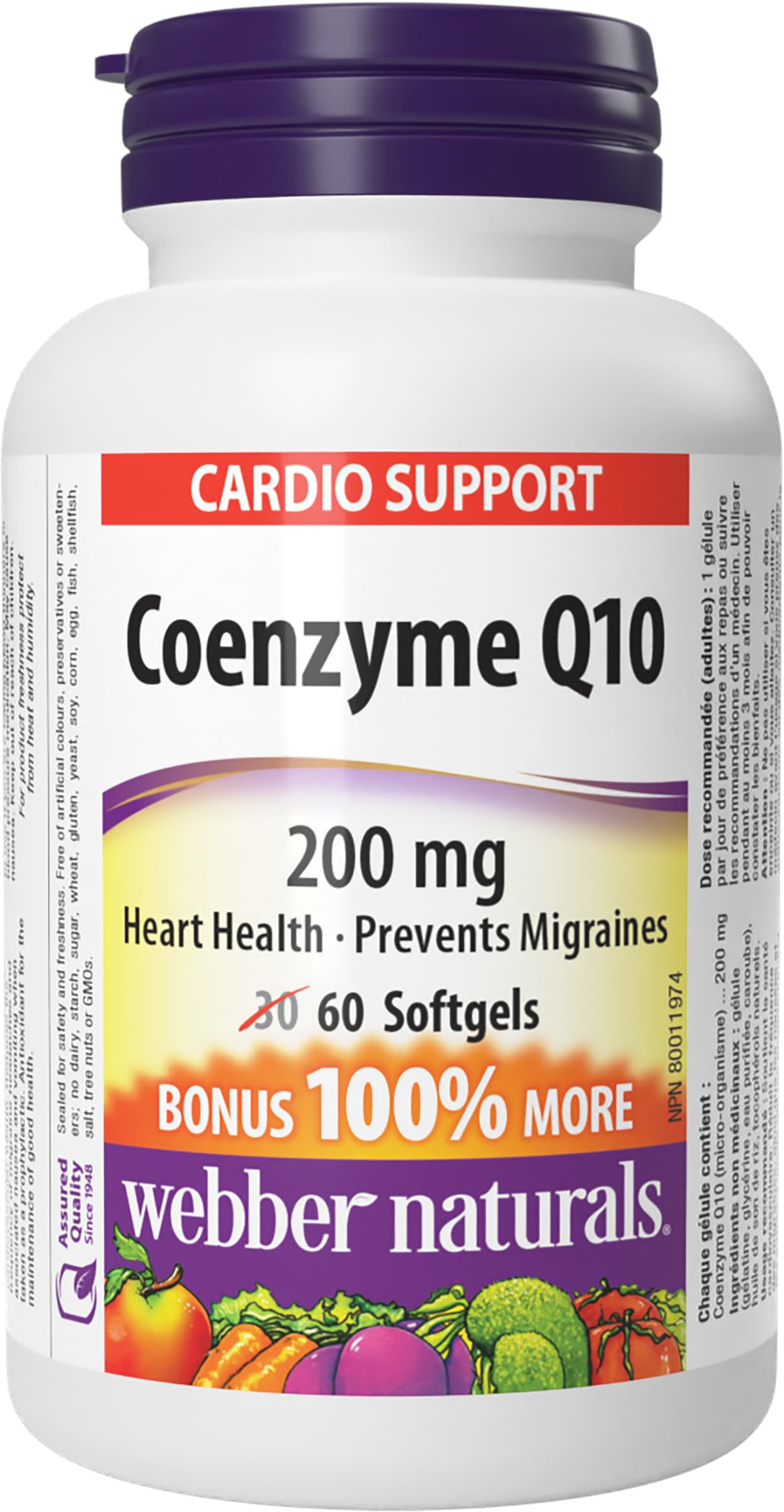Webber Naturals CoQ10 200mg Coenzyme Q10 Supplement Softgel, 60 Count