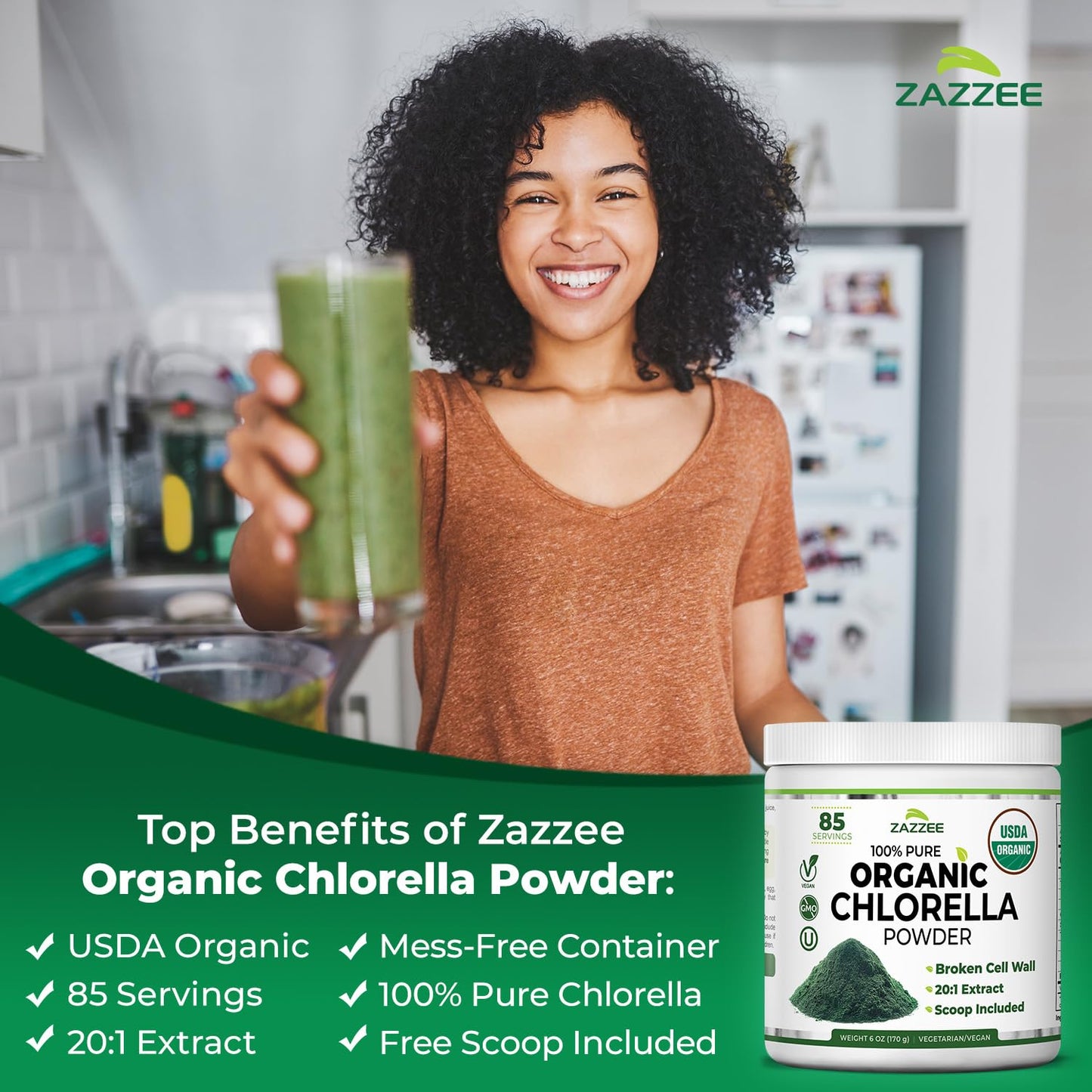 Zazzee USDA Organic Chlorella Powder, Broken Cell Wall, 6 oz
