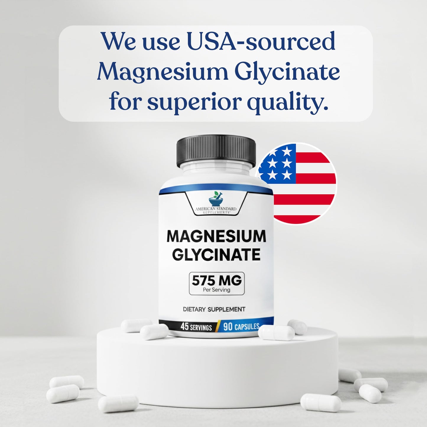 American Standard Supplements Magnesium Glycinate 575mg per Serving Capsule, 90 Count