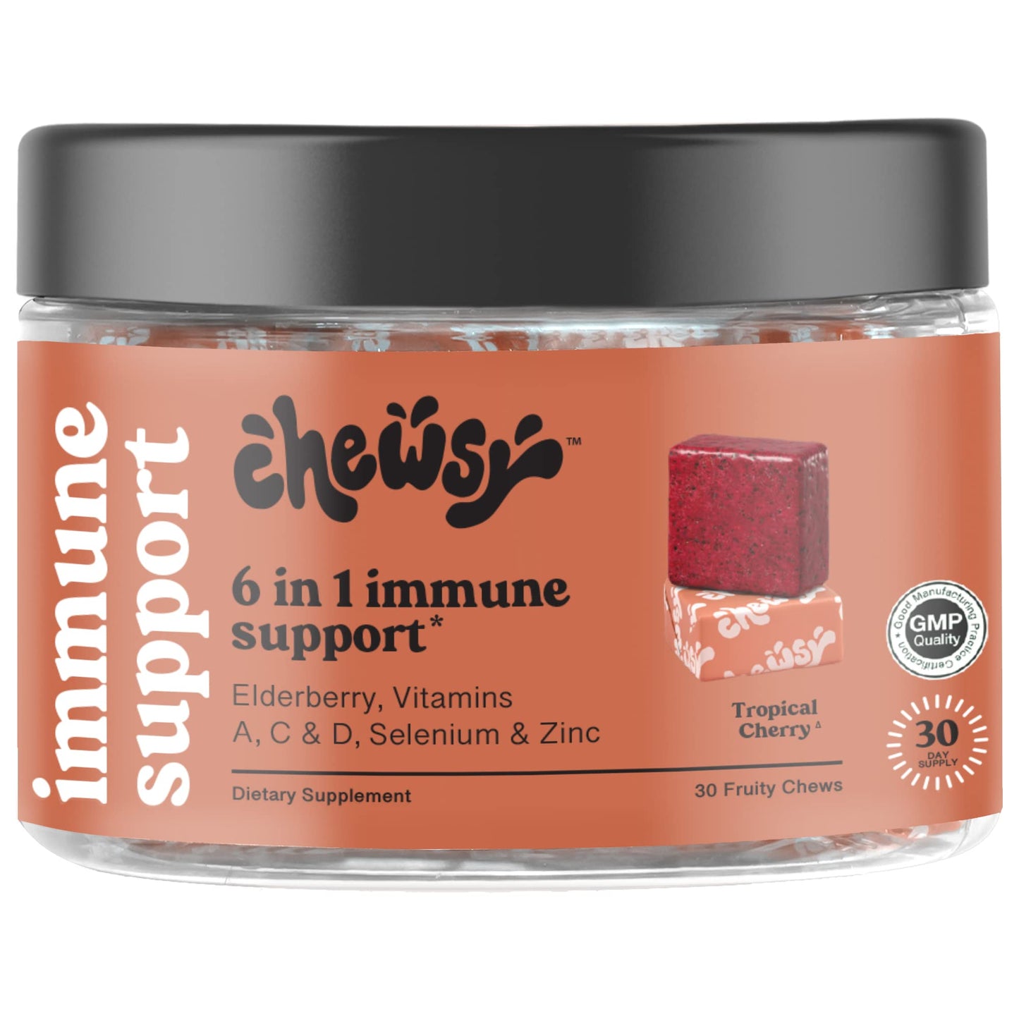 CHEWSY 6-in-1 Immune Support Chewable with Elderberry, Vitamin C, A & D, Zinc & Selenium - 30 Count