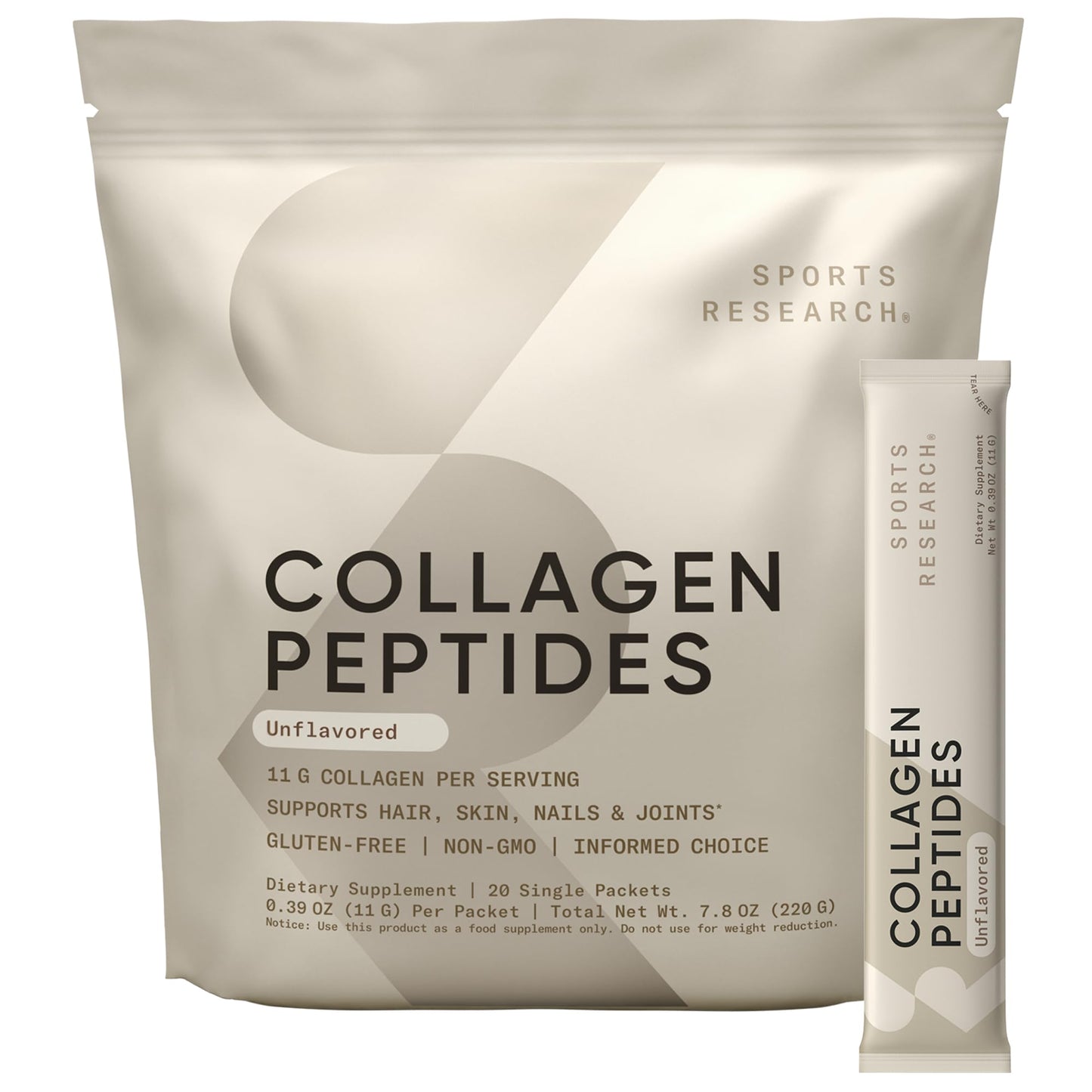 Sports Research Collagen Peptides - Hydrolyzed Type 1 & 3 Collagen Powder, 7.8 Ounce