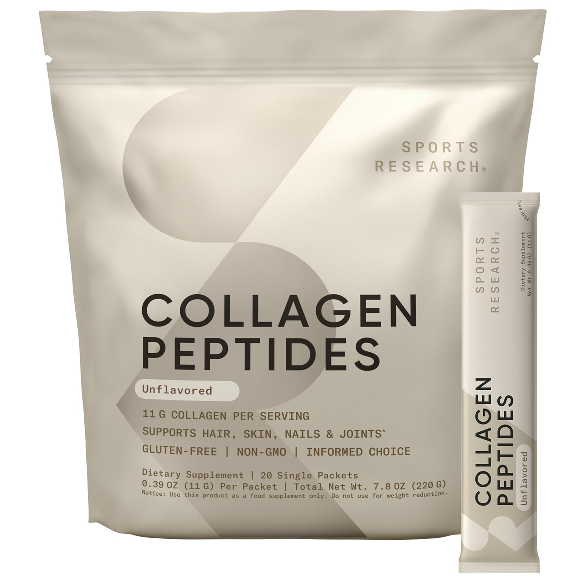 Sports Research Collagen Peptides - Hydrolyzed Type 1 & 3 Collagen Powder, 7.8 Ounce