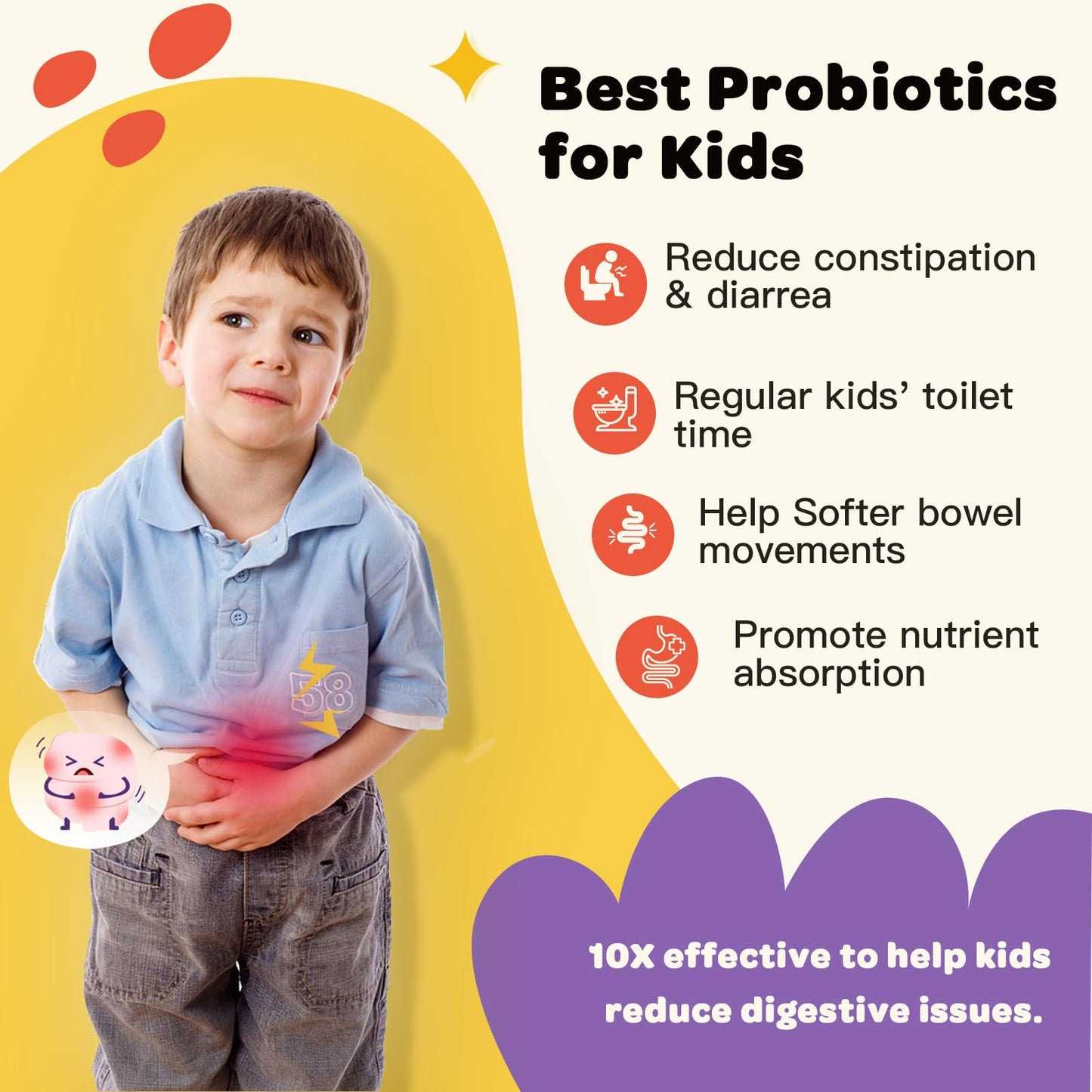 ZEBORA Kids Probiotic Chewables for Digestive Health with 5 Billion CFUs, Prebiotics and Probiotics for Gut Health, Immune Support, Vitamin C, Zinc, 150 Chewables