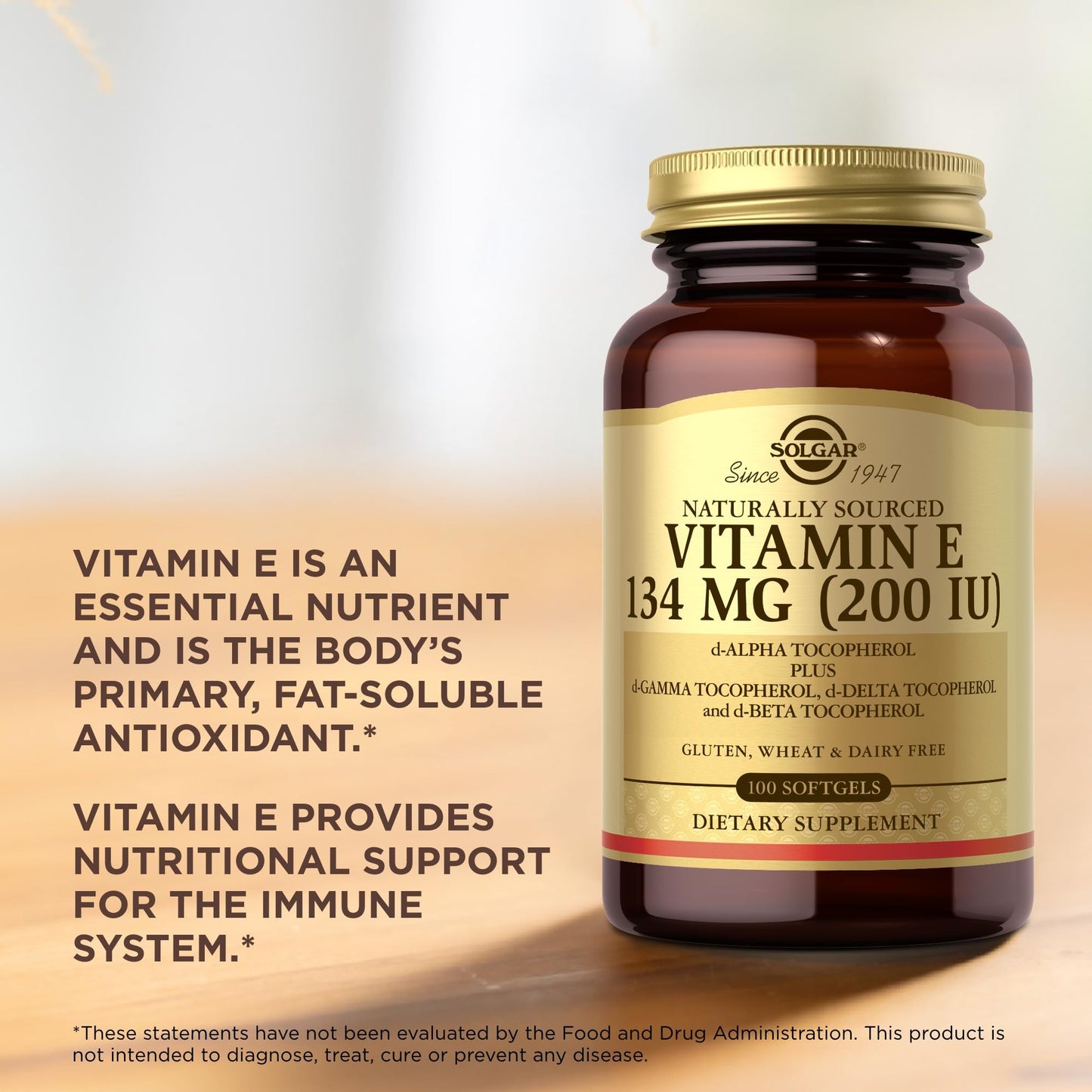 Solgar Vitamin E 200 IU Softgels, 100 Count