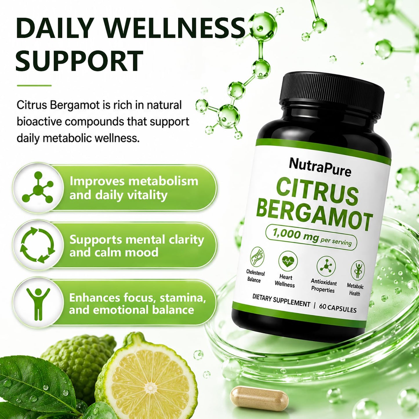 Halpilt Nutrapure Citrus Bergamot Capsules - 1000mg Per Serving, 60 Capsules