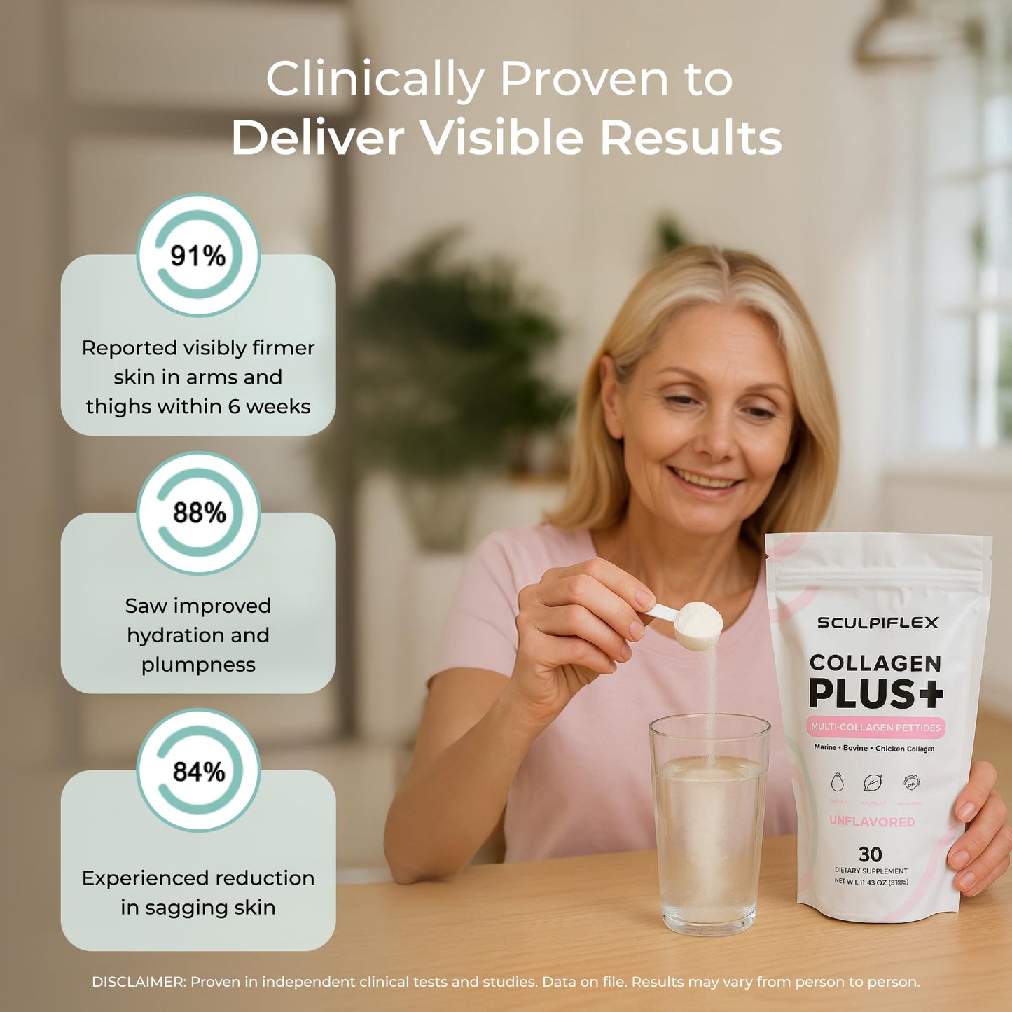 SCULPIFLEX Hydrolyzed Collagen Peptides Powder, Multi Collagen Complex (Marine, Bovine, Chicken), Unflavored, with Hyaluronic Acid, 11.6