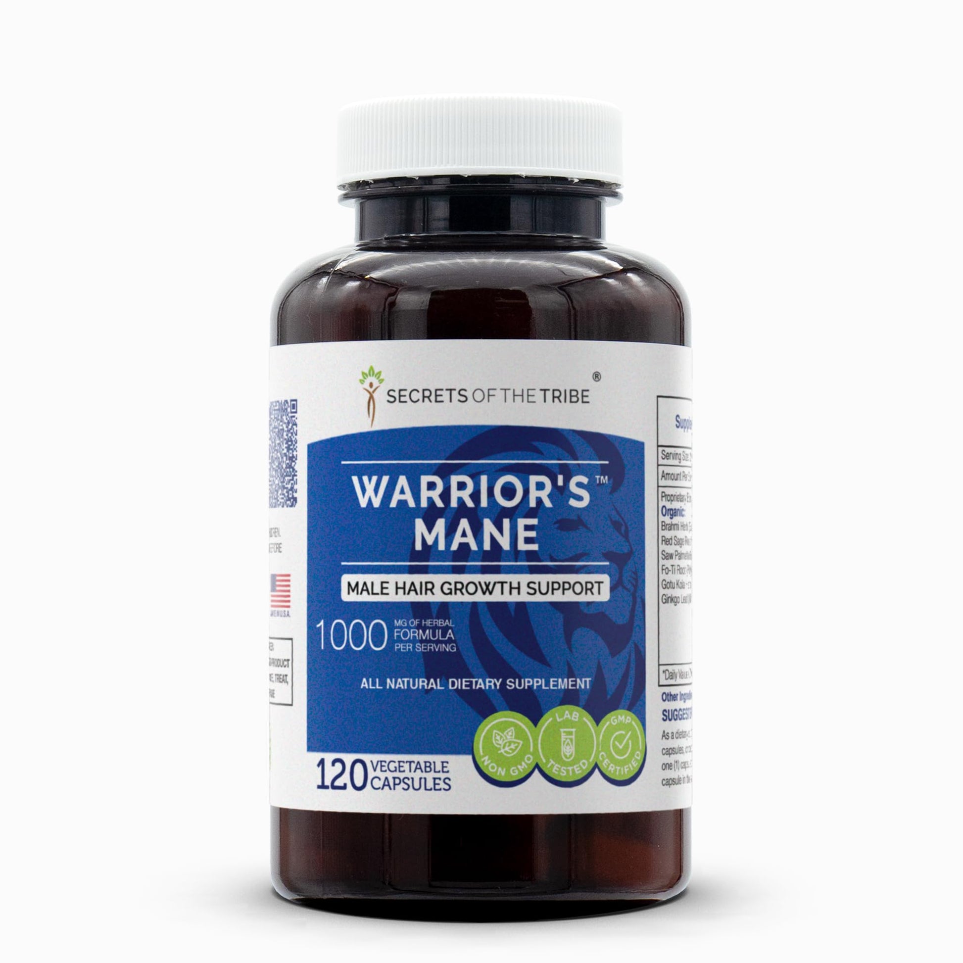Secrets of the Tribe Warrior's Mane Hair Growth Support Herbal Supplement Blend Capsules 120 Count