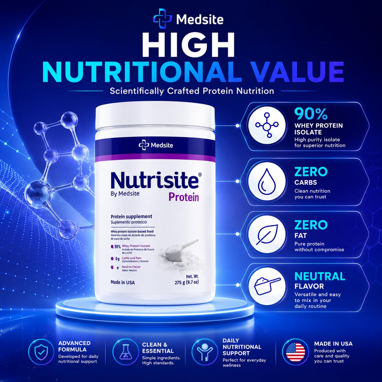 Medsite Nutrisite Whey Protein Isolate Powder 9.7 oz