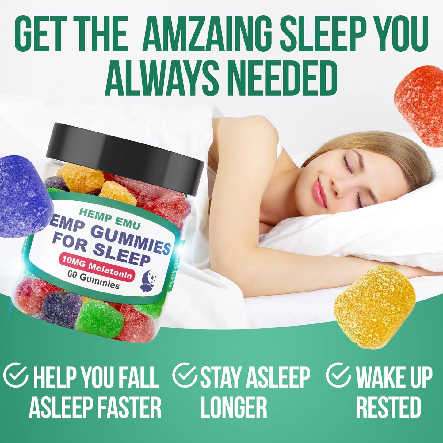 Hemp Emu Hemp Gummies for Sleep Gummy, 60 Count