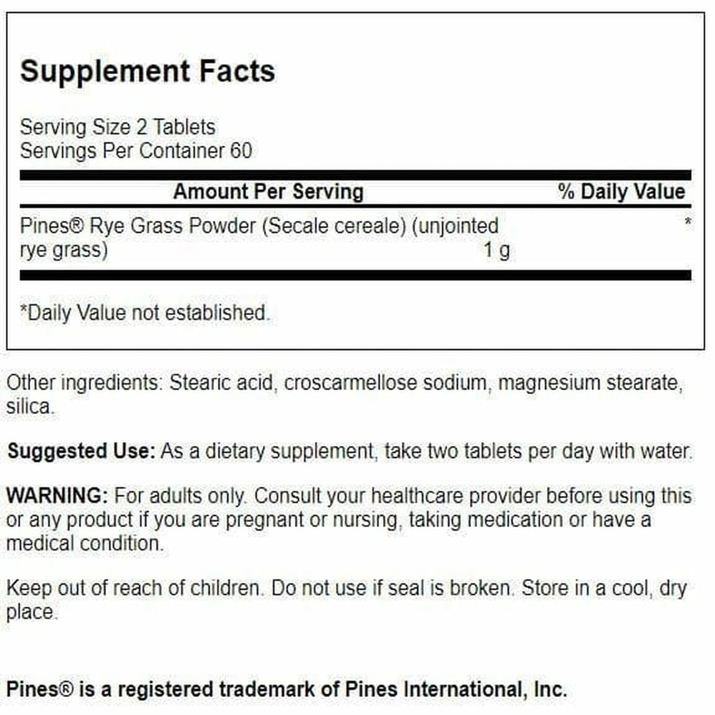 Swanson Rye Grass 500 mg Tablet, 120 Count