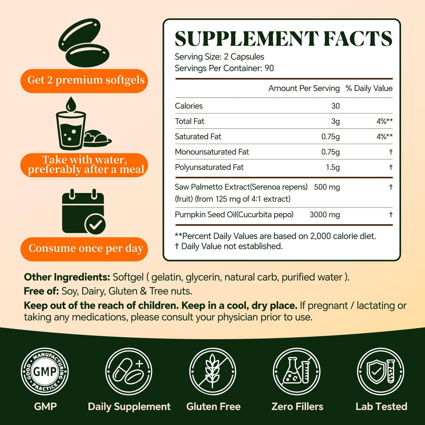 Everly Pumpkin Seed Oil Softgel Daily Wellness with Saw Palmetto, 180 Softgels