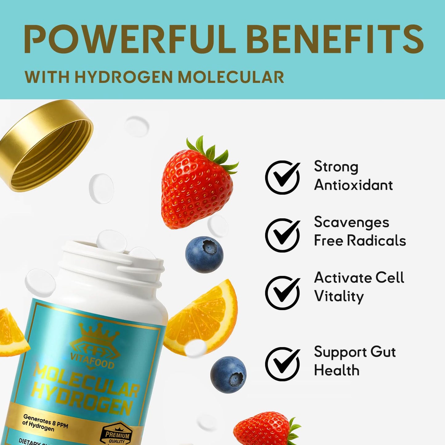 VITAFOOD Hydrogen Water Tablets with Magnesium, 120 Tablets