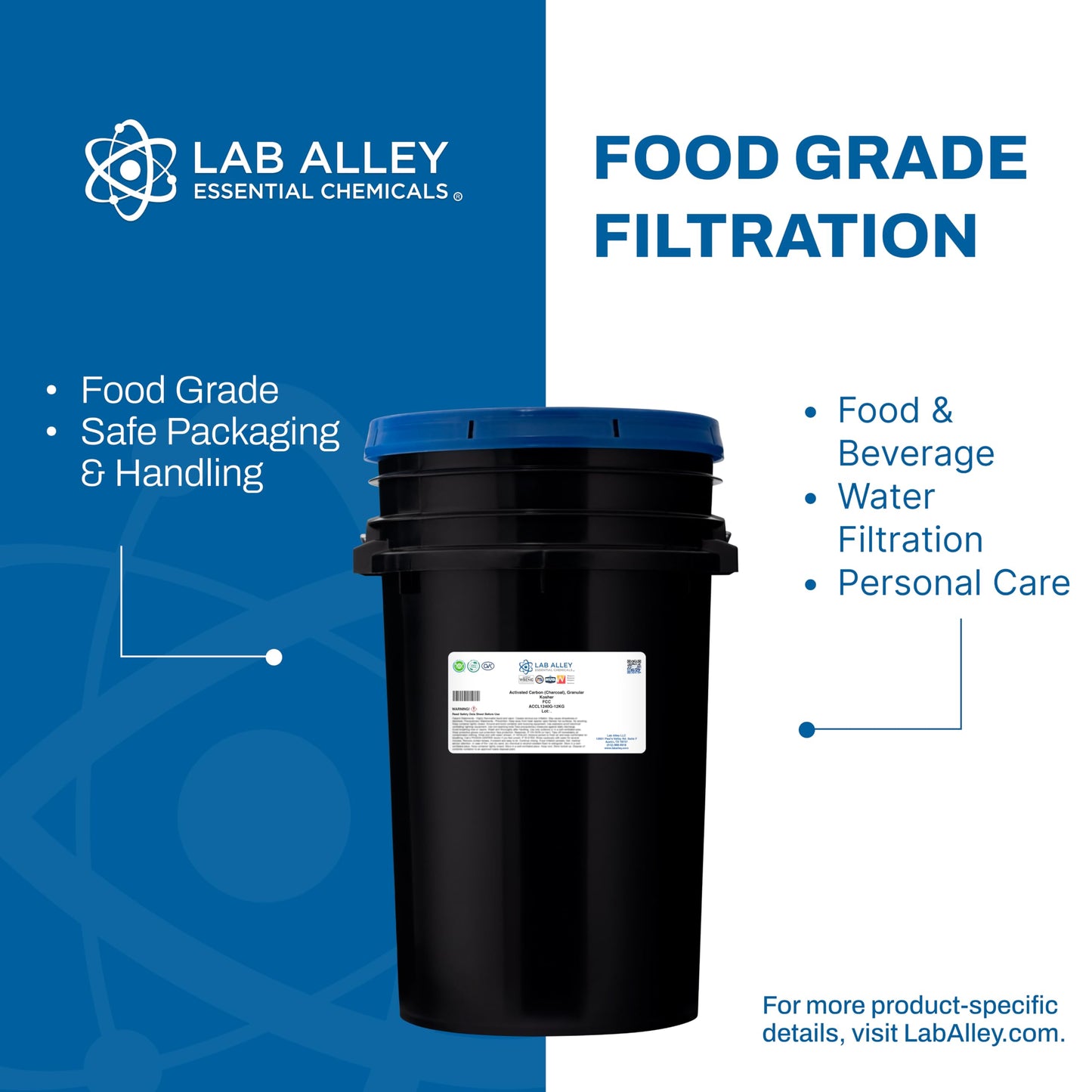 Lab Alley Activated Carbon (Charcoal) Granular Powder, 12 Kilograms