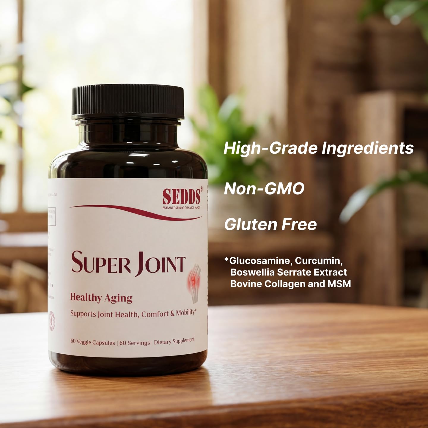 SEDDS Super Joint Supplement with Glucosamine, Turmeric Curcumin, Boswellia & Collagen Capsules 60 Count