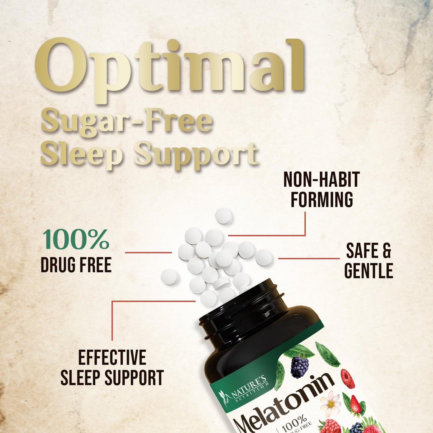 Nature's Nutrition Melatonin 10mg Extra Strength Sugar-Free Restful Sleep Support, 120 Tablets