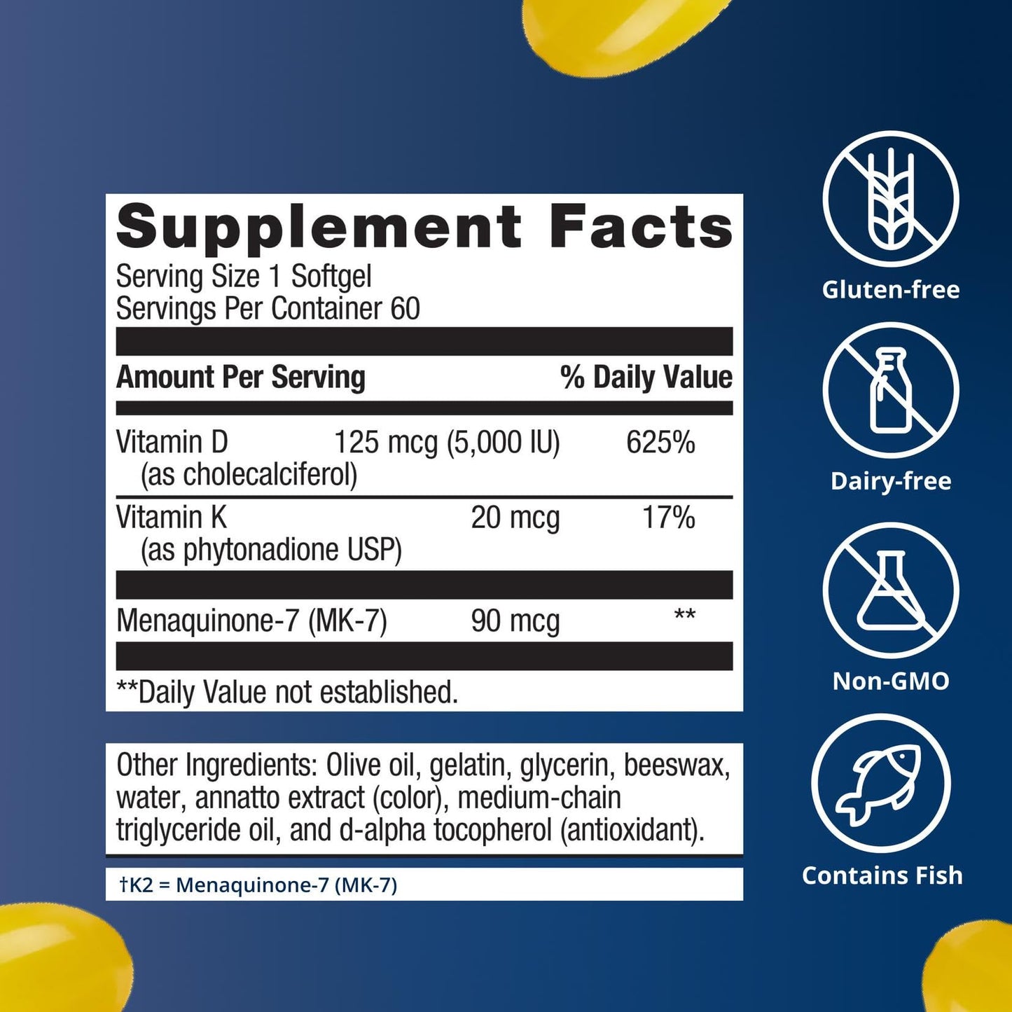 Metagenics Vitamin D3 and Vitamin K2 5,000 IU with MK-7 Softgels, 60 Count