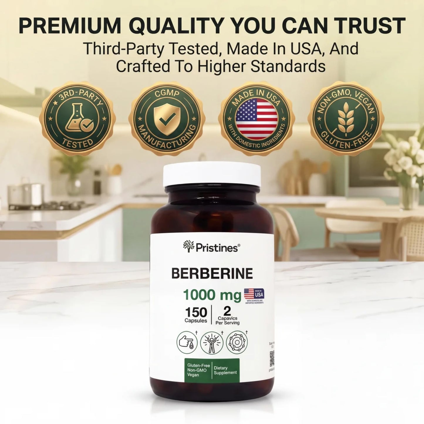 PRISTINE'S Berberine 1000 MG Supplement Capsules 150 Capsules