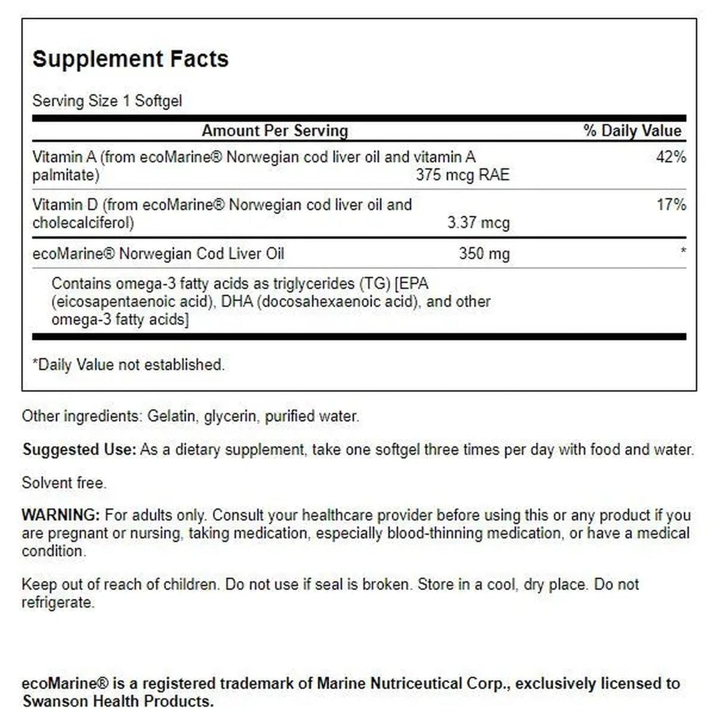 Swanson Cod Liver Oil Softgels 250