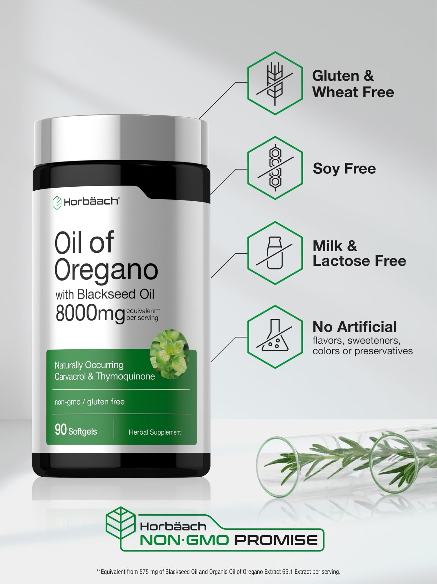 Horbäach Oil of Oregano with Blackseed Oil Softgels 90 Count