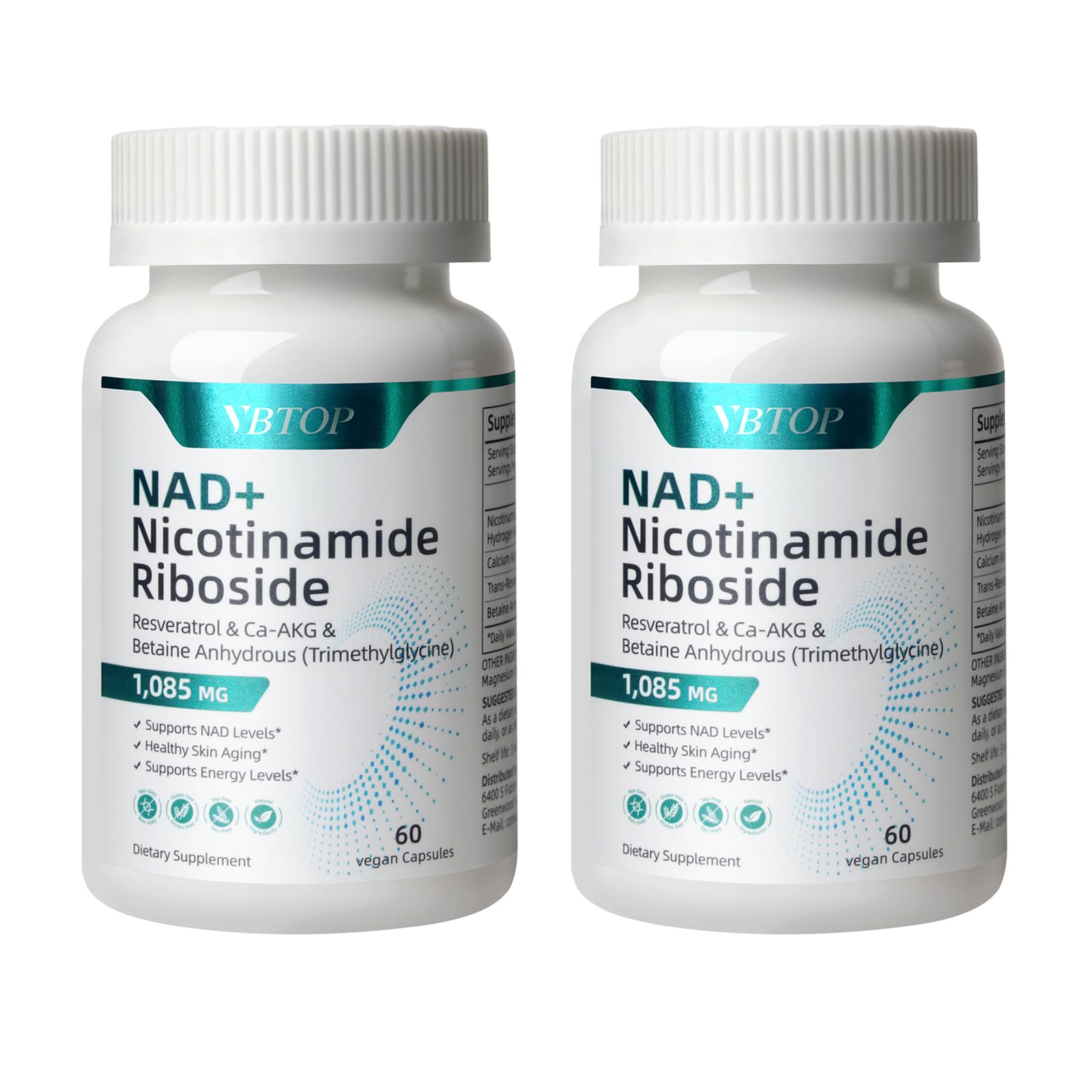 VBTOP NAD+ Supplement 500mg Nicotinamide Nucleoside with Trans-Resveratrol Capsules, 120 Count