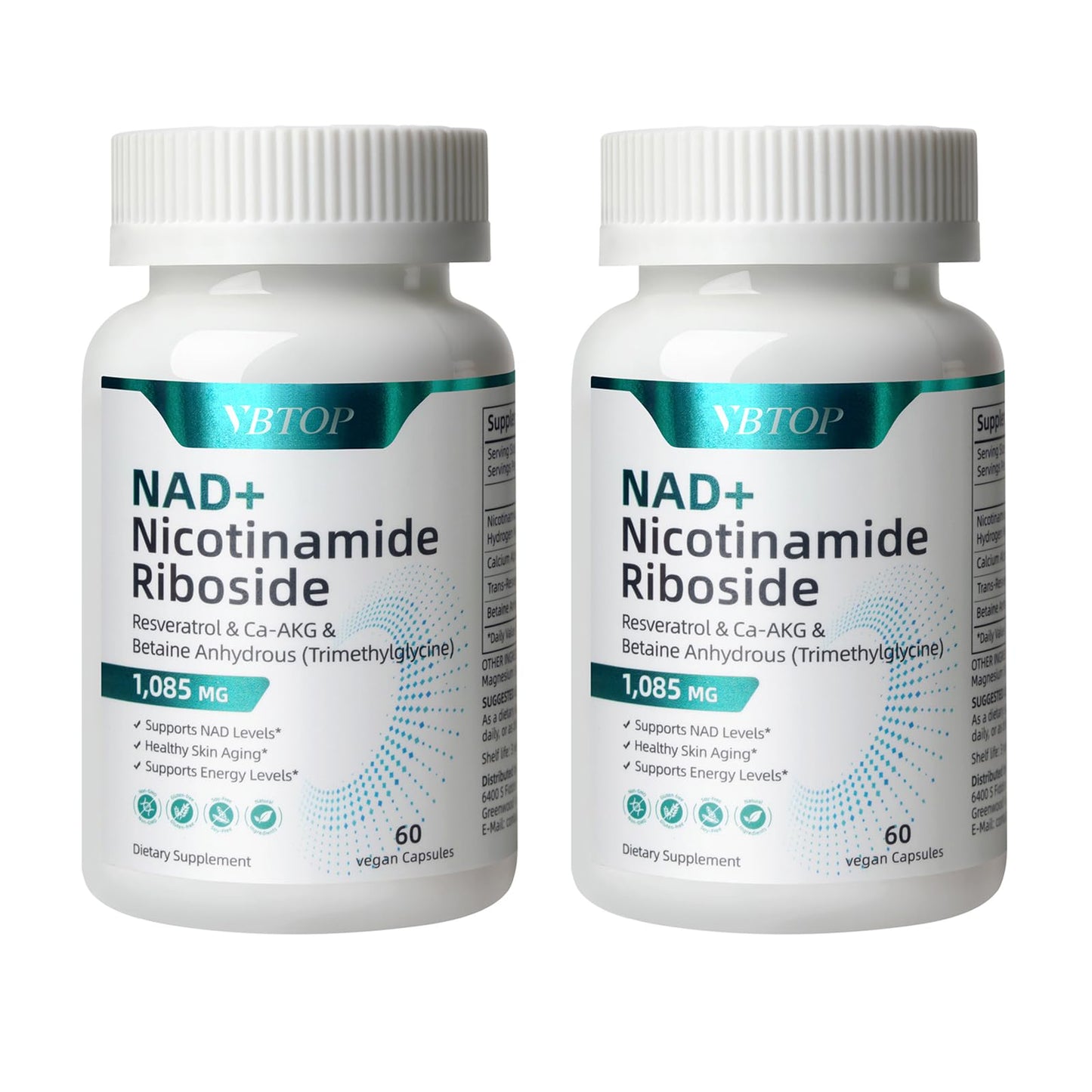 VBTOP NAD+ Supplement - 500mg Nicotinamide Nucleoside with Trans-Resveratrol, 120 Capsules
