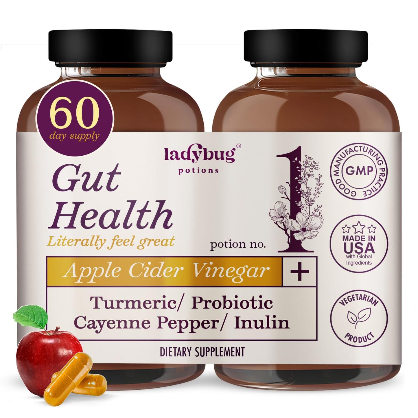 Ladybug Potions Organic Apple Cider Vinegar Capsules 120 Capsules