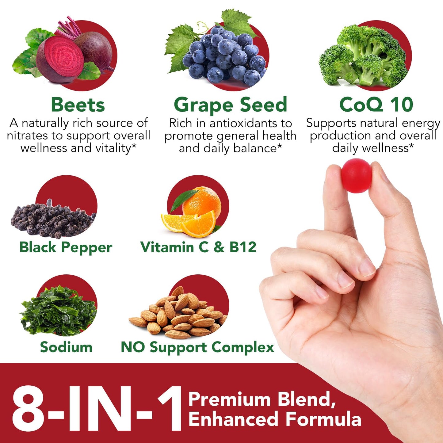 newseel Beetroot Gummies Organic Beet Root Chews for Natural Energy Support, Beetroot Supplement for Men and Women, 8 Gummies