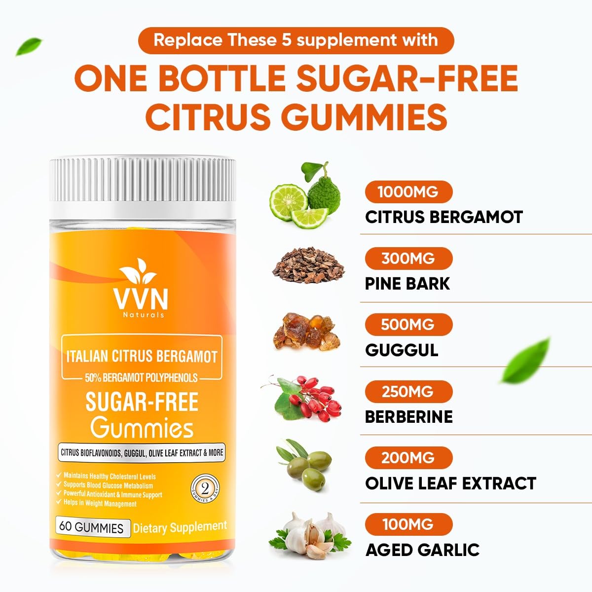 VVN Naturals 2900mg Citrus Bergamot Blend 25:1 Extract Gummies 60 Count