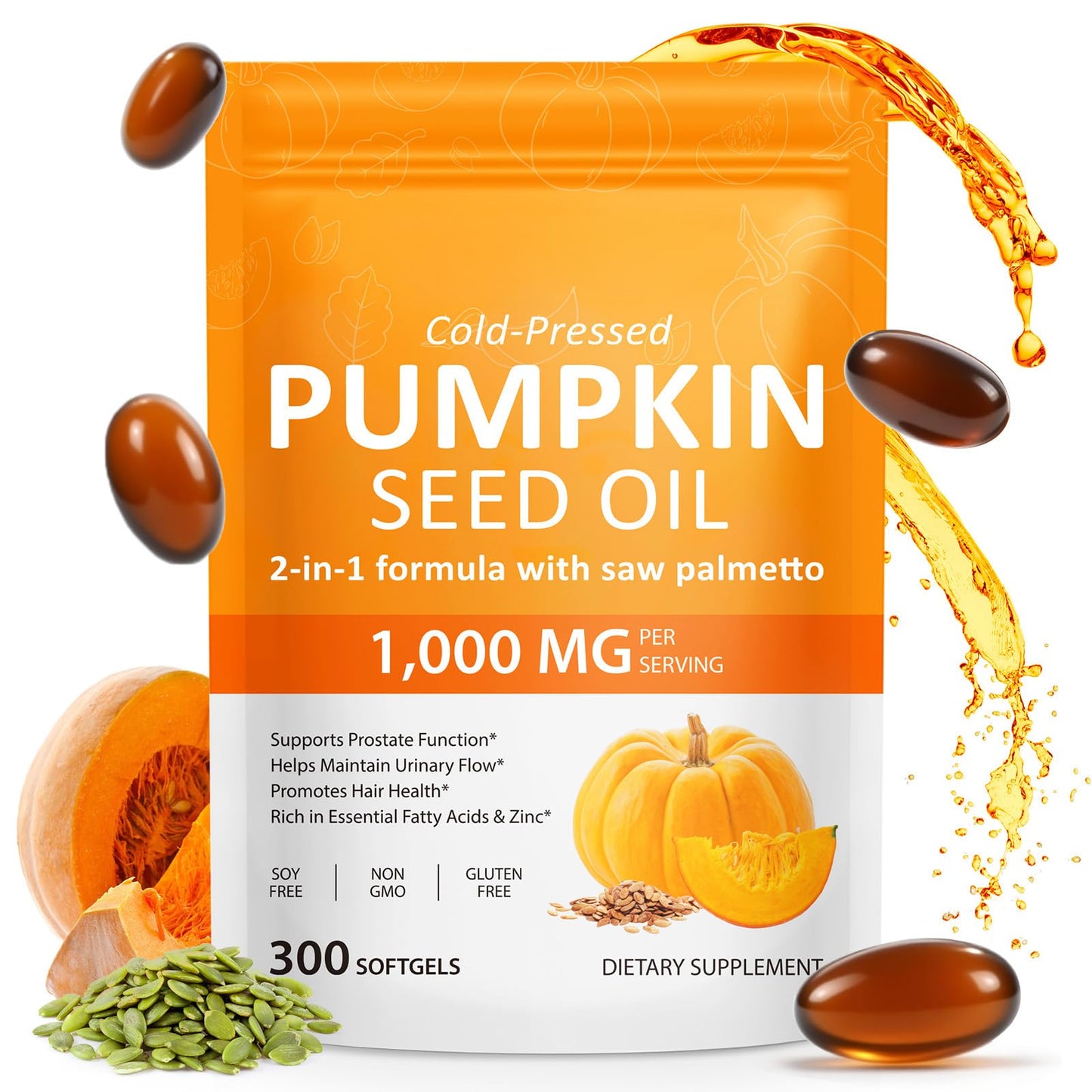 GTZSXNP Pumpkin Seed Oil Softgels 300 Count