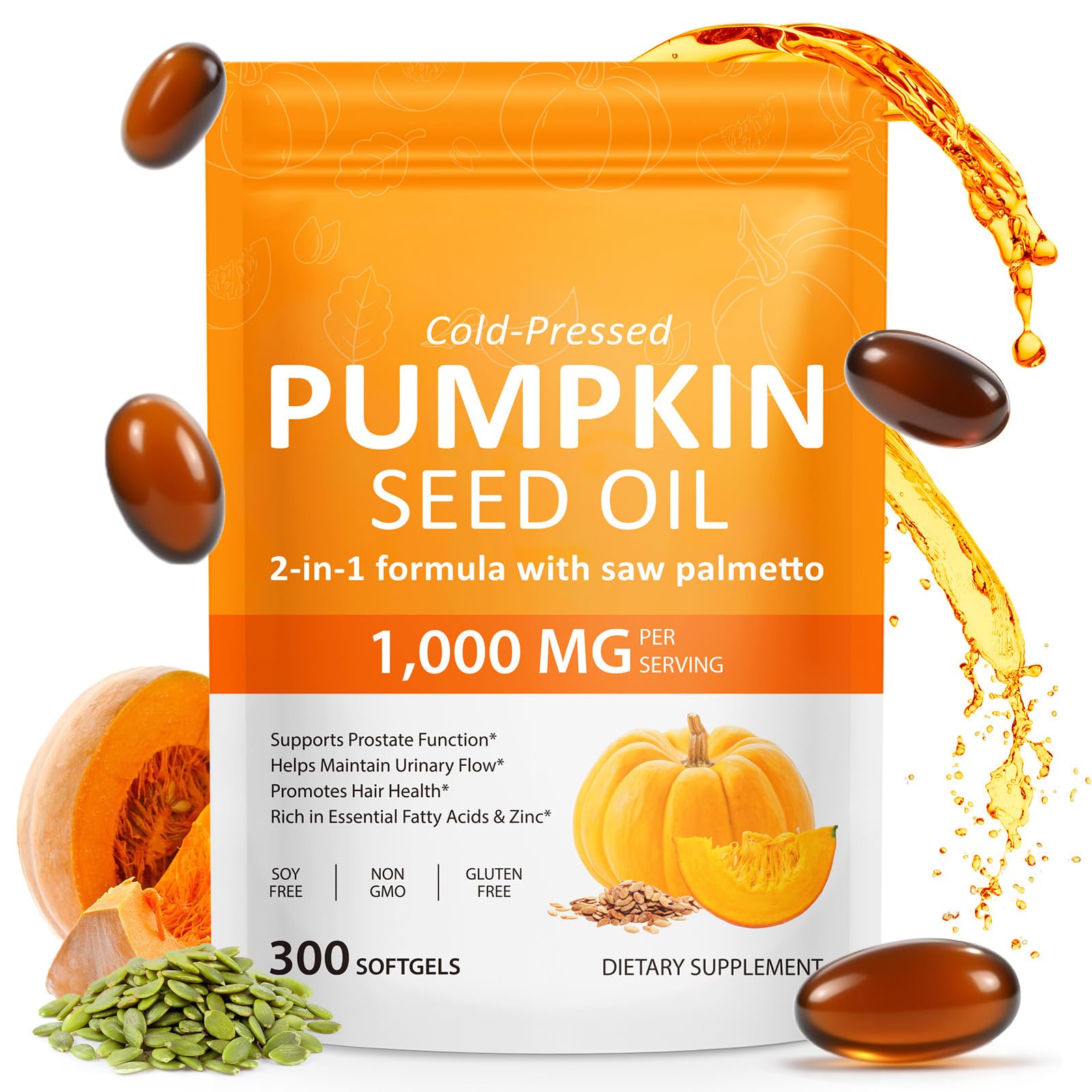 GTZSXNP Pumpkin Seed Oil Softgels 300 Count