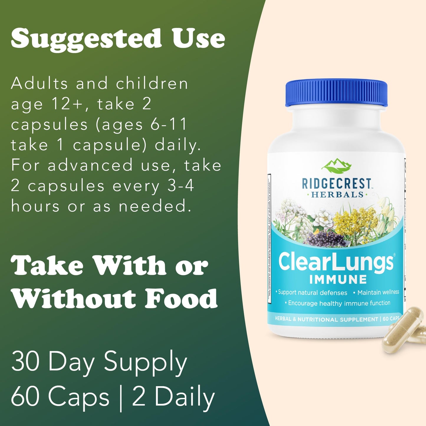 RidgeCrest Herbals ClearLungs Immune, Lung Support Supplement Capsules 60