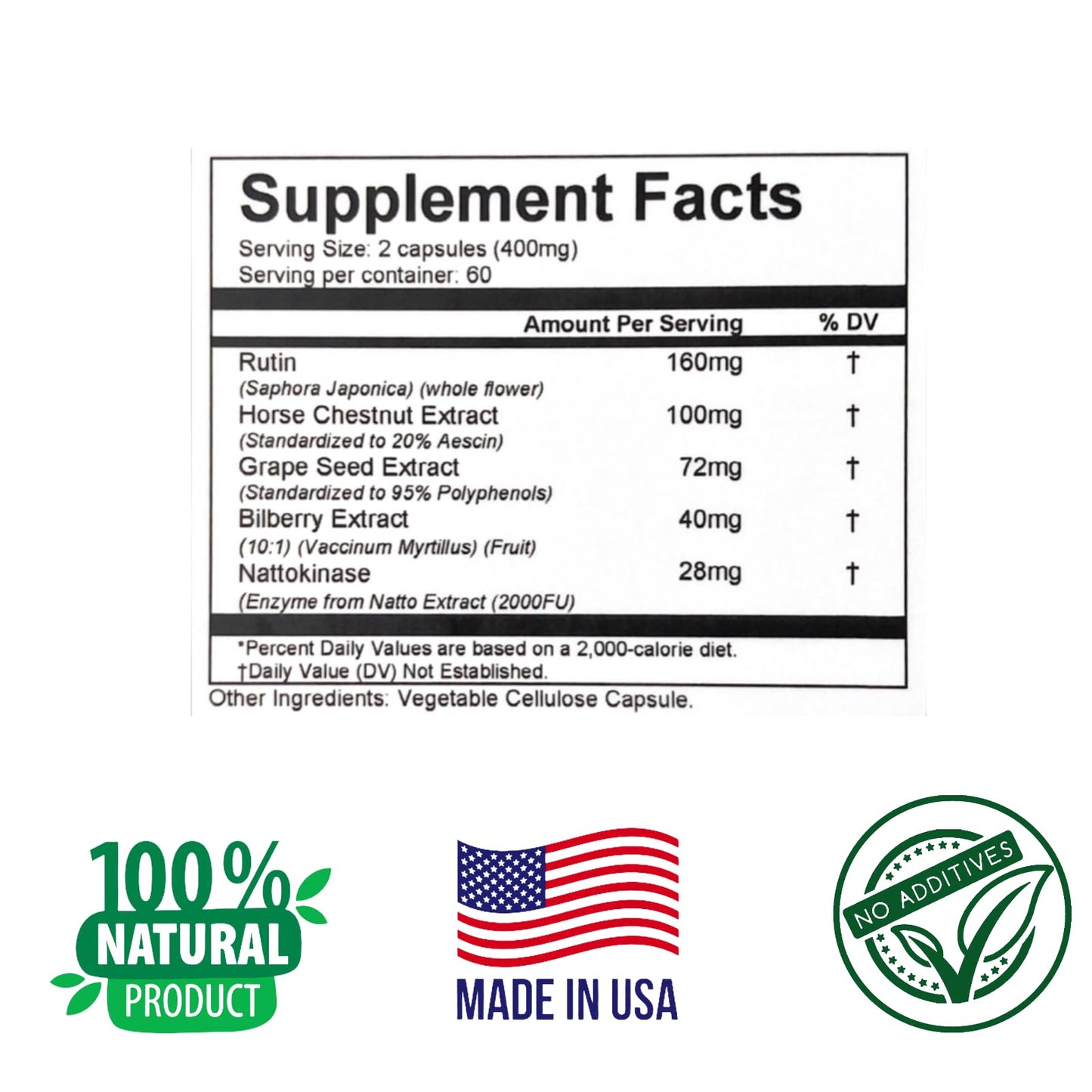 Herbs SRA VeinCare+ Circulation Support with Rutin, Horse Chestnut, Grape Seed & Bilberry Capsule 1