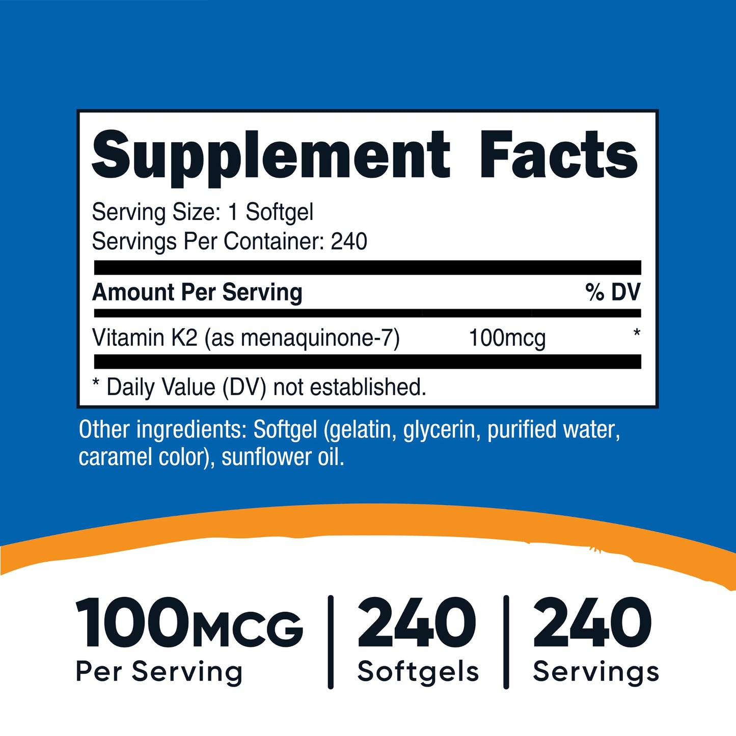 Nutricost Vitamin K2 MK-7 100 mcg Softgel, 240 Softgels