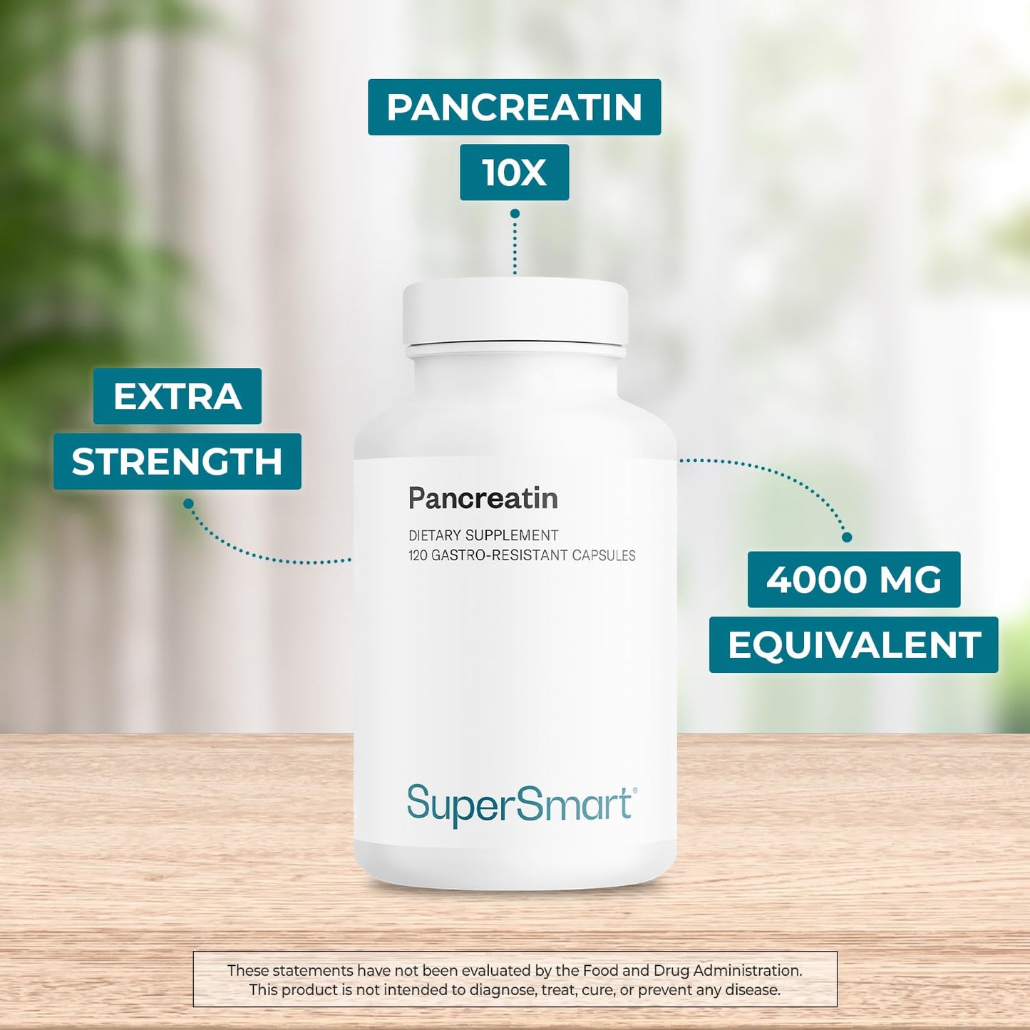 Supersmart Pancreatin 10X 4000 per Day Extra Strength Digestive Enzymes Supplement Capsules, 120 Count